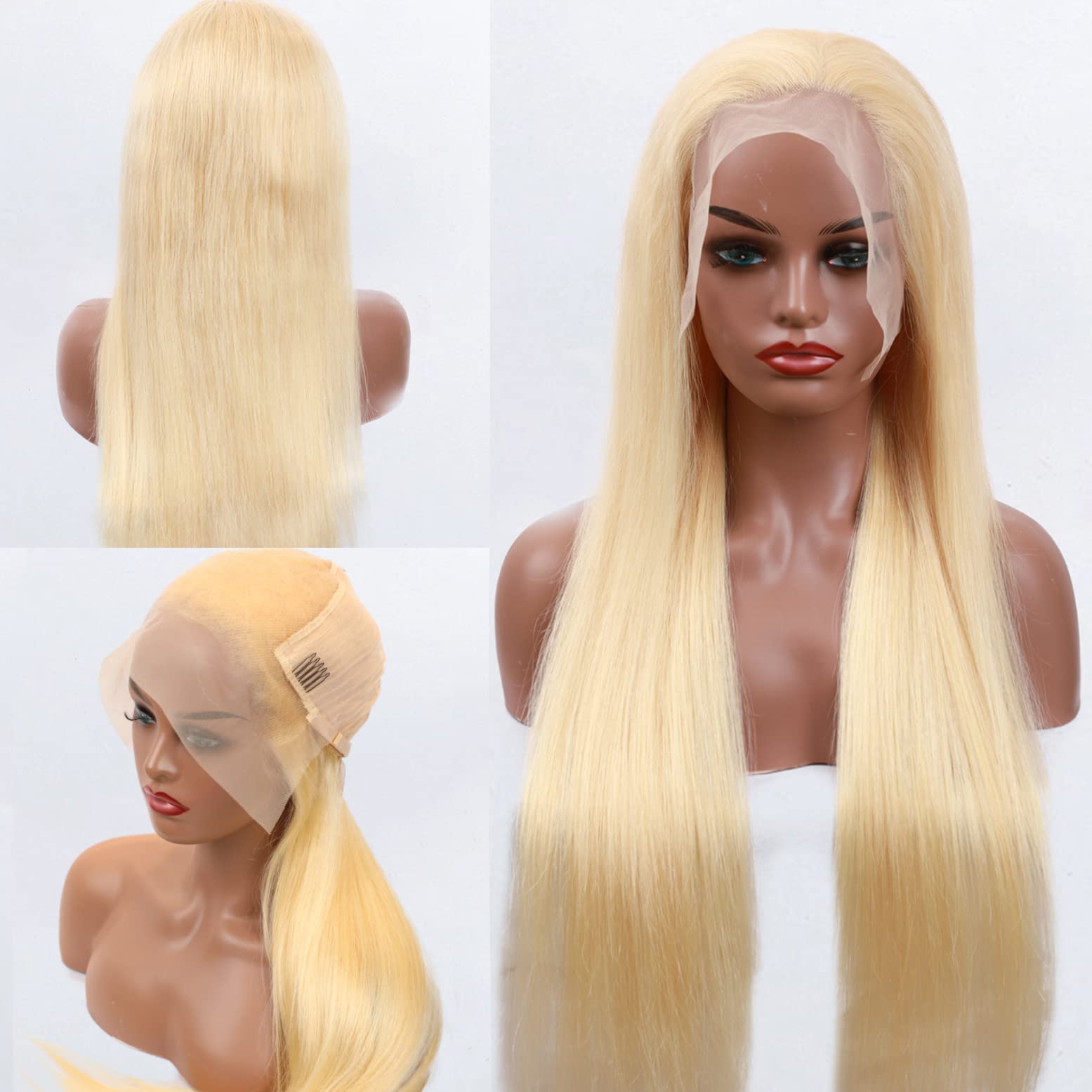 32 Inch 613 Blonde Straight Human Hair Lace Front Wig - 13x6 Transparent HD Lace Frontal - Glueless & Natural Looking - Perfect for Daily Wear, Cosplay, and Special Occasions