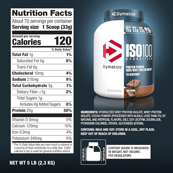 Dymatize ISO 100 Hydrolyzed Whey Protein Powder - Fast Absorption for Post-Workout Recovery & Muscle Growth