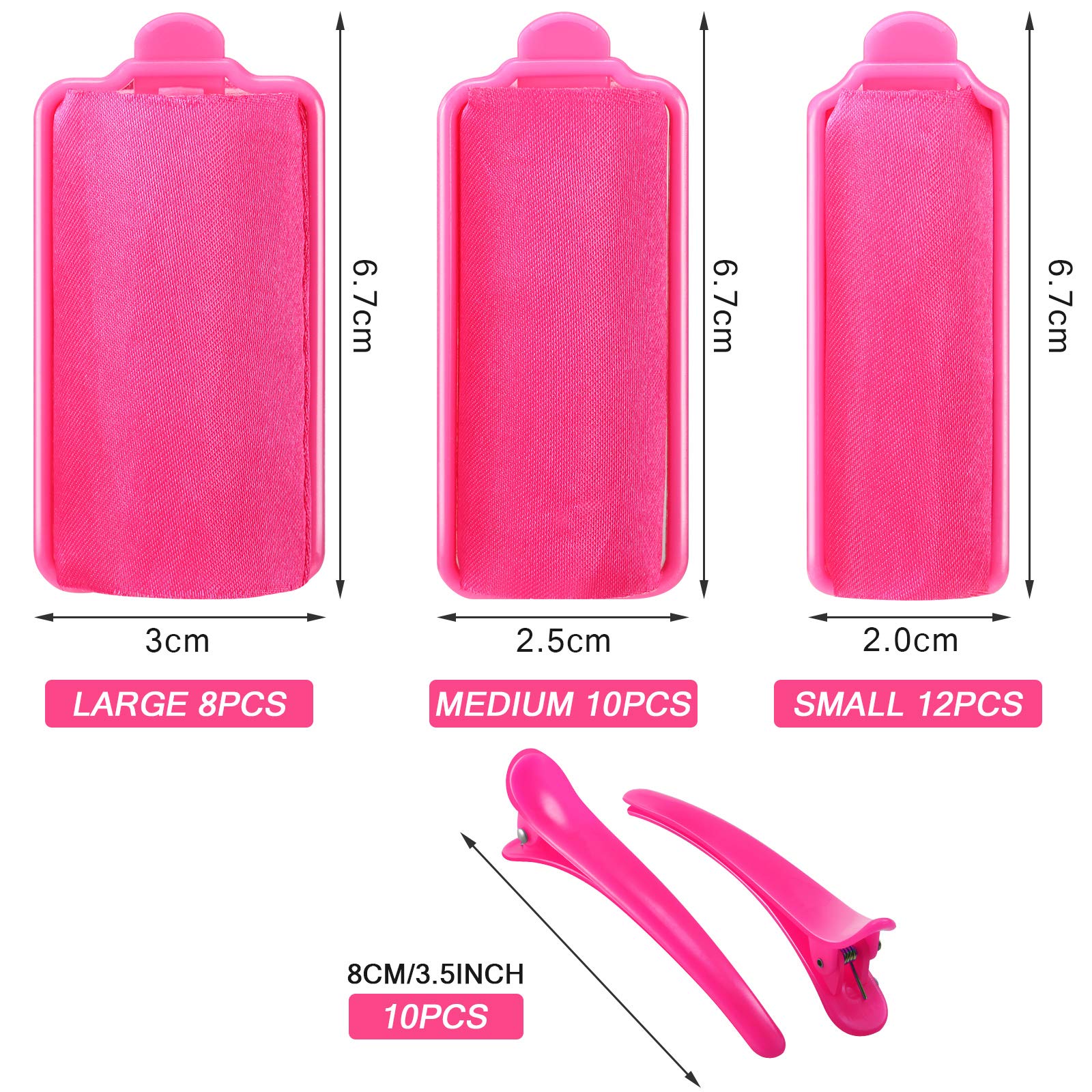 40 Pieces Satin Sponge Hair Rollers Set with Duck Teeth Clips - Multi-Size Rose Red Foam Curlers for Women's Hair Styling & Voluminous Curls - Perfect for Home Salon, Party Hairstyles & DIY Beauty Care