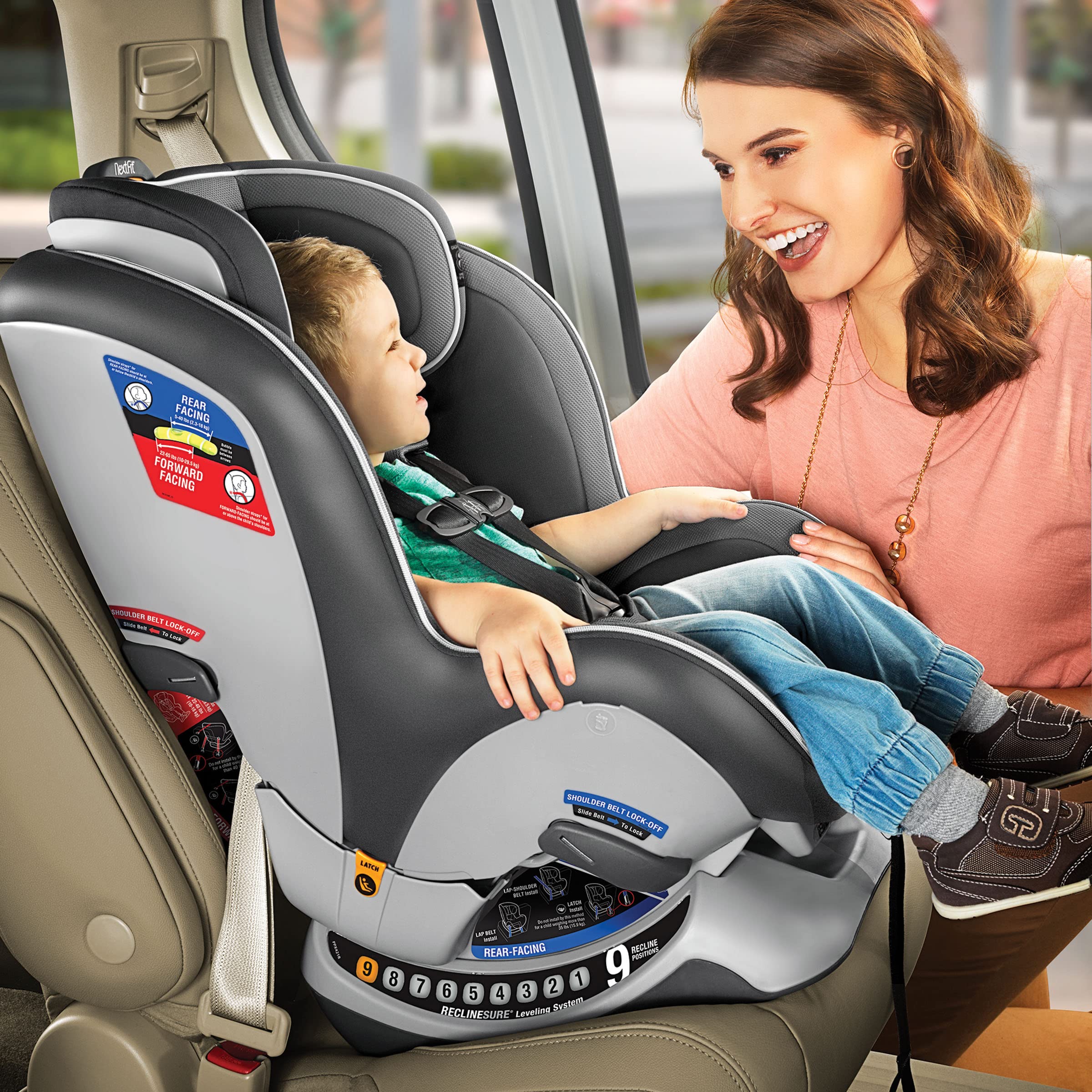 Chicco NextFit Zip Convertible Car Seat - Rear Facing 5-40 lbs & Forward Facing 25-65 lbs - Premium Infant & Toddler Safety Seat with Easy Zip Installation - Carbon Black Grey - Perfect for Family Travel, Road Trips & Daily Commute