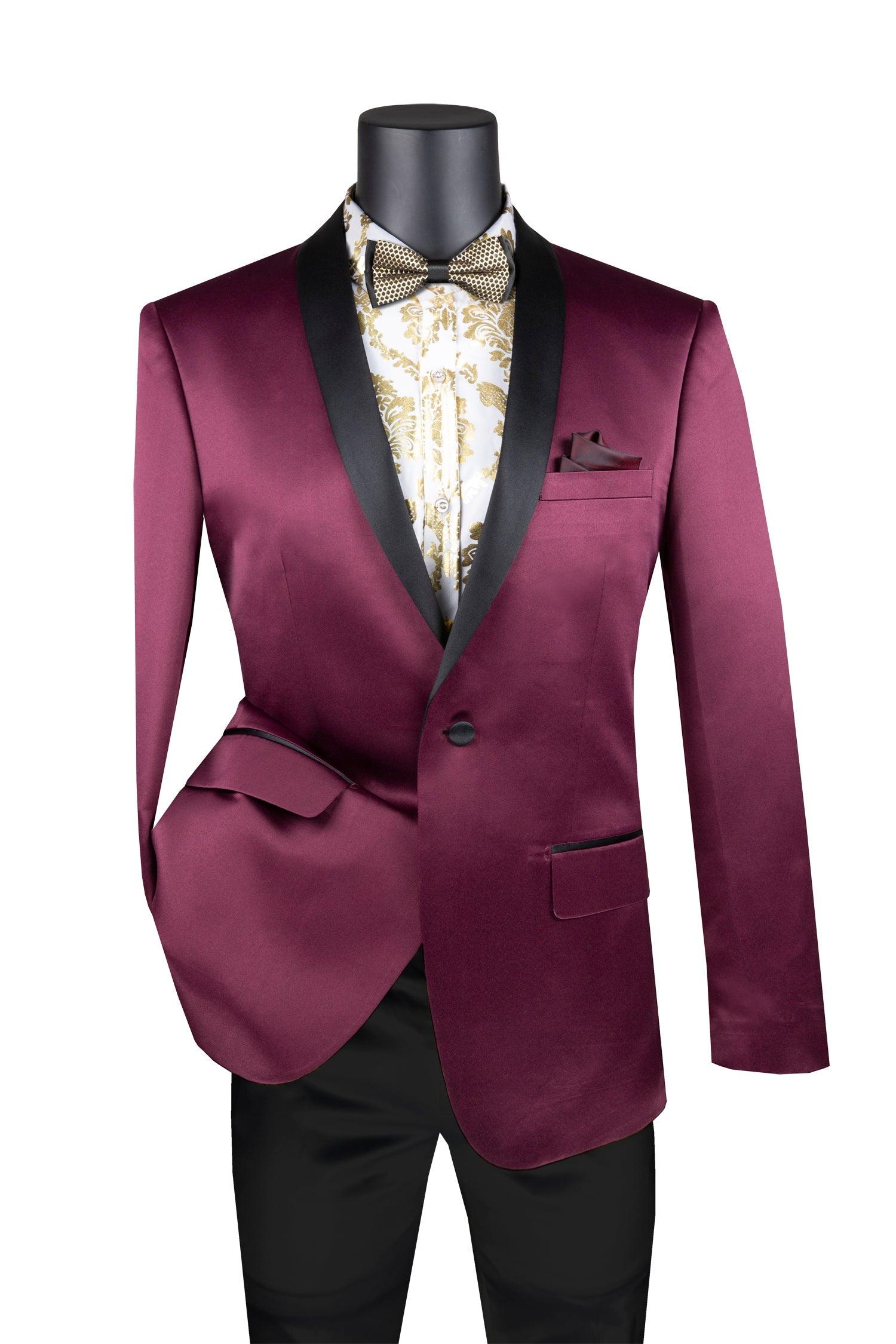 Stylish Burgundy Slim Fit Tuxedo Jacket with Black Shawl Lapel - Perfect for Weddings, Prom & Formal Events