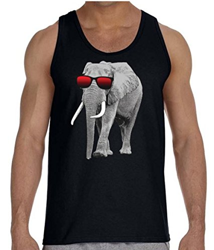 Funny Elephant Glasses Nerd Men's Tank Top - Black Graphic Novelty Tee for Comic Fans, Geeks & Animal Lovers | Perfect for Cosplay, Comic Con, Parties & Casual Wear