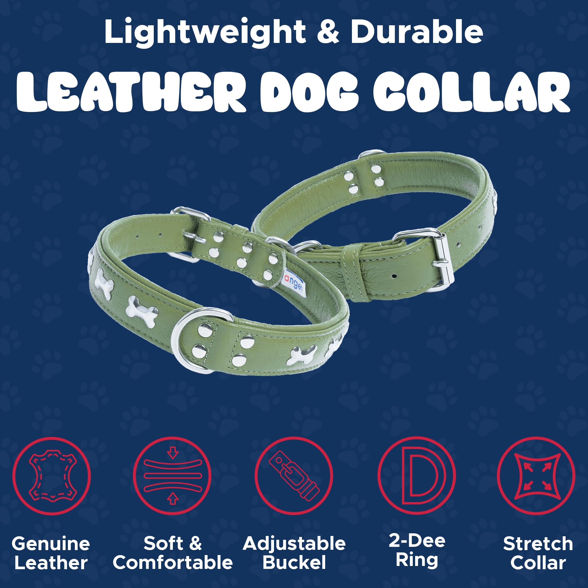 Genuine Leather Studded Dog Collar for Medium to Large Dogs - 24