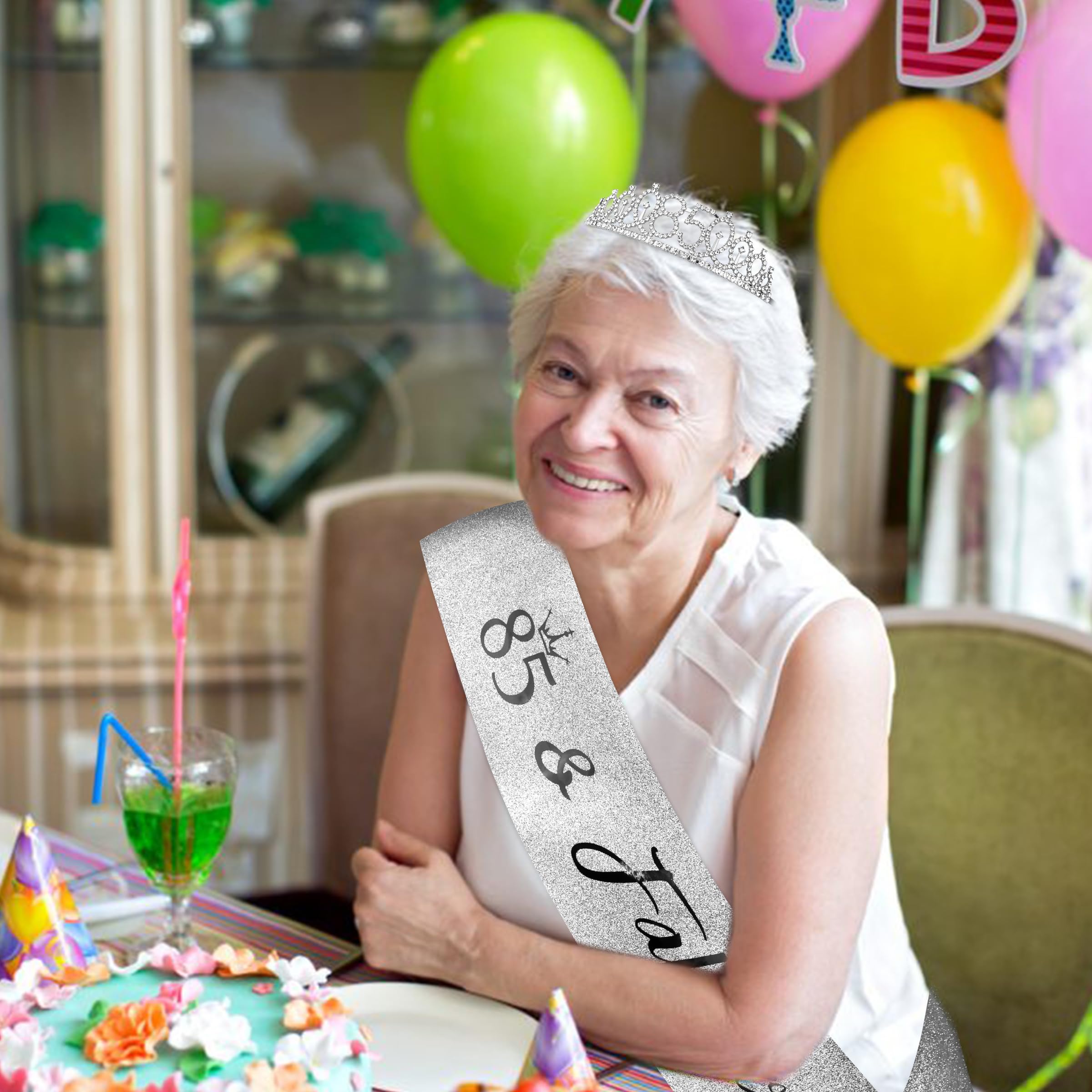 85th Birthday Sash & Tiara Set - Elegant Silver Crown for Women's Milestone Celebration - Perfect 85th Birthday Gift & Party Decorations - Great for Birthday Photos, Retirement Parties & Special Occasions
