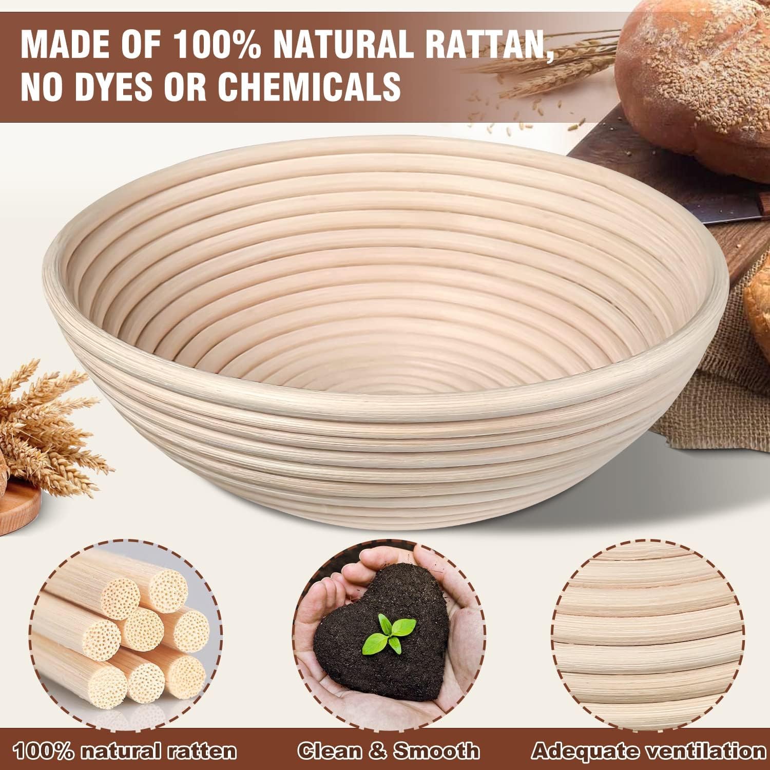9 Inch Round Banneton Bread Proofing Basket - Natural Rattan Dough Rising Basket for Sourdough & Artisan Bread Baking - Perfect for Home Bakers & Professionals - Ideal for Kitchen, Bakery & Bread Making Classes