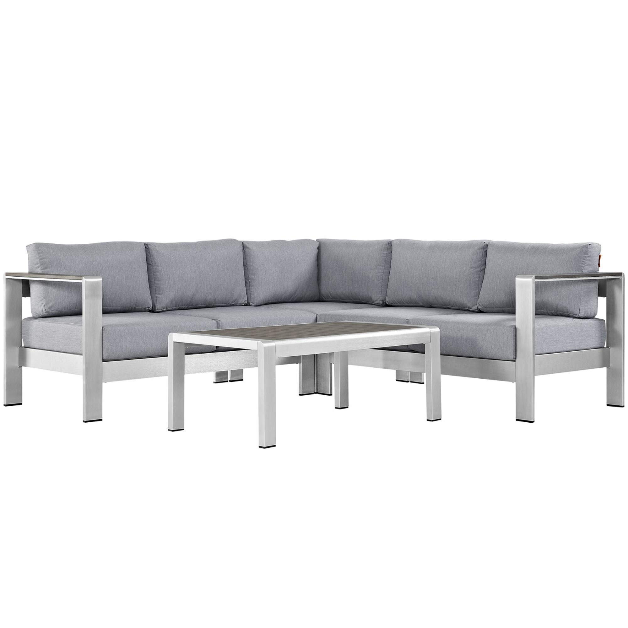 Ergode Shore Outdoor Patio Sectional Sofa Set - Durable Aluminum Furniture with Silver Gray Finish | Perfect for Backyard, Poolside & Garden Relaxation