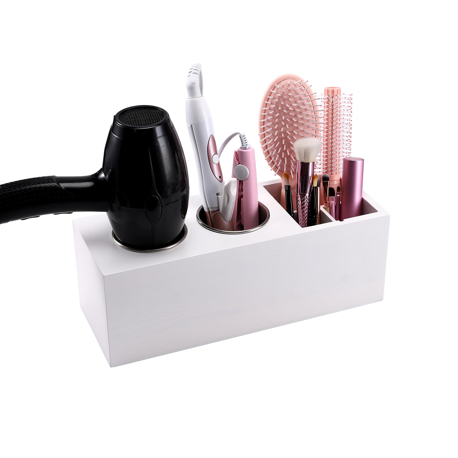 Premium Cedar Wood Hair Dryer Holder & Organizer - Wall Mount, Countertop & Cabinet Door Blow Dryer Storage with Curling Iron Stand (White) | Perfect for Bathroom, Salon & Home Organization