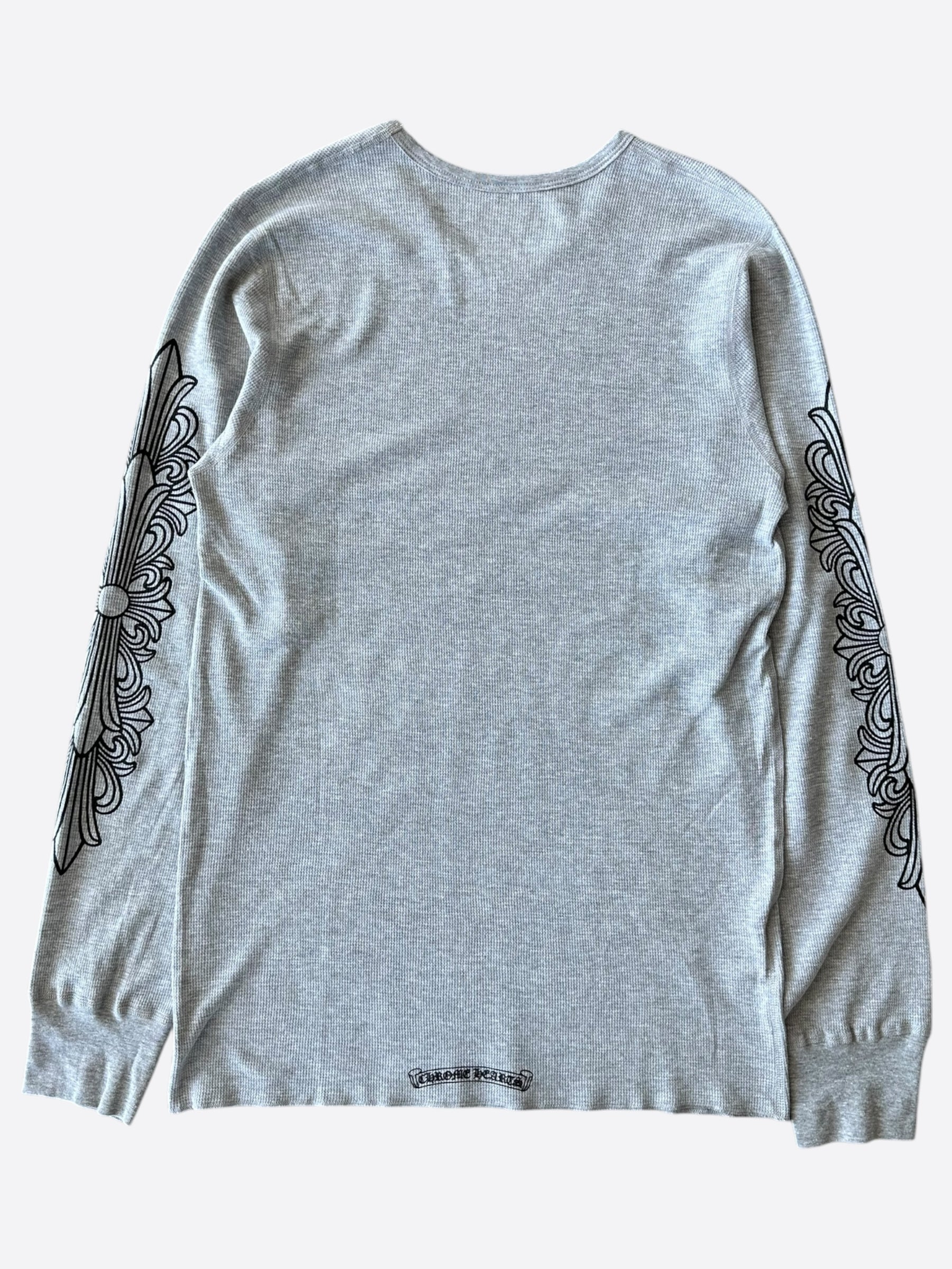 Chrome Hearts Grey & Black Horseshoe Logo Thermal Long Sleeve T-Shirt for Men - Stylish & Warm Winter Fashion for Casual Wear & Outfits