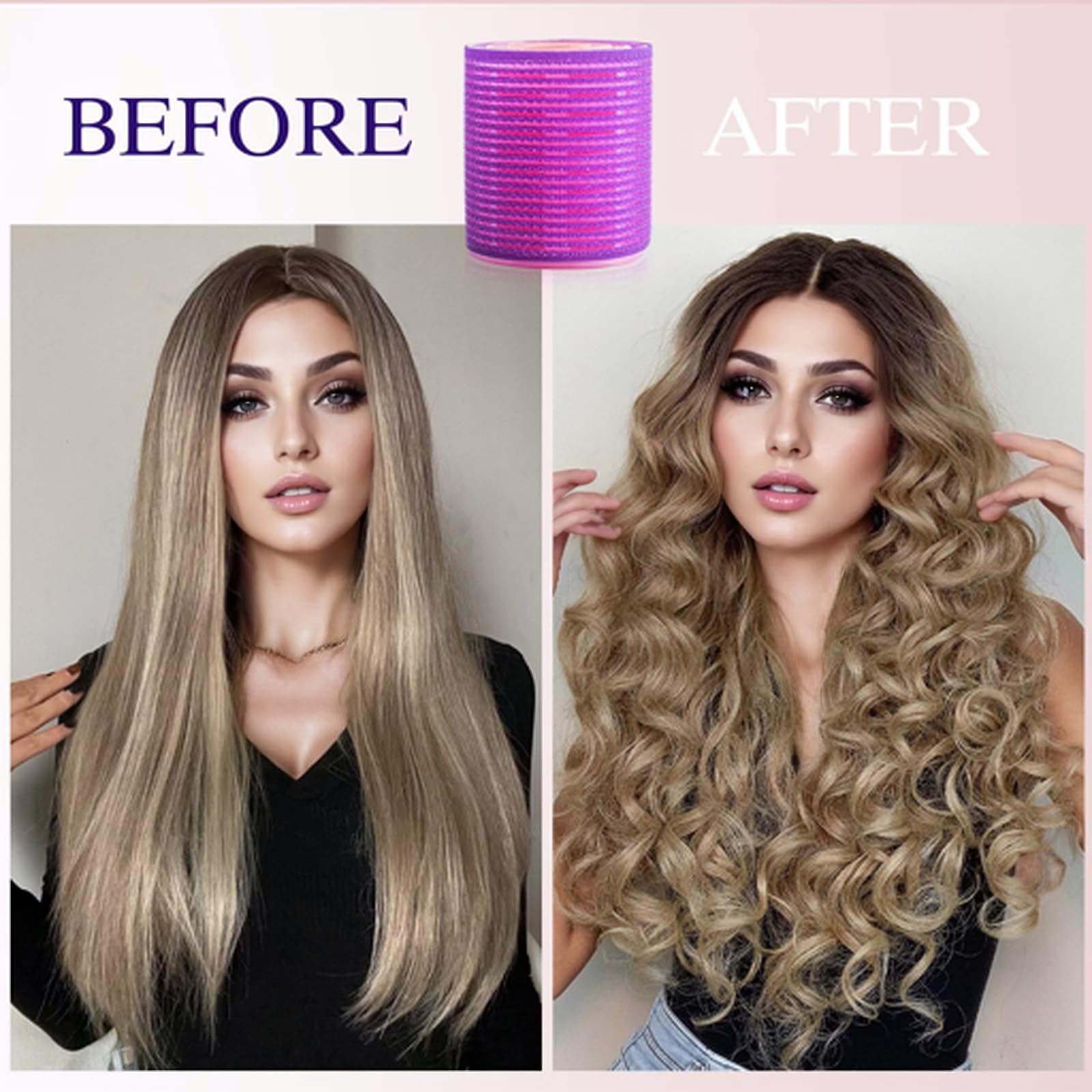 34Pcs Jumbo Hair Rollers Set with Clips - Professional Hair Curlers for Salon-Quality Blowout & Voluminous Curls (Rose Red) | Perfect for Home Styling, Parties & Special Occasions