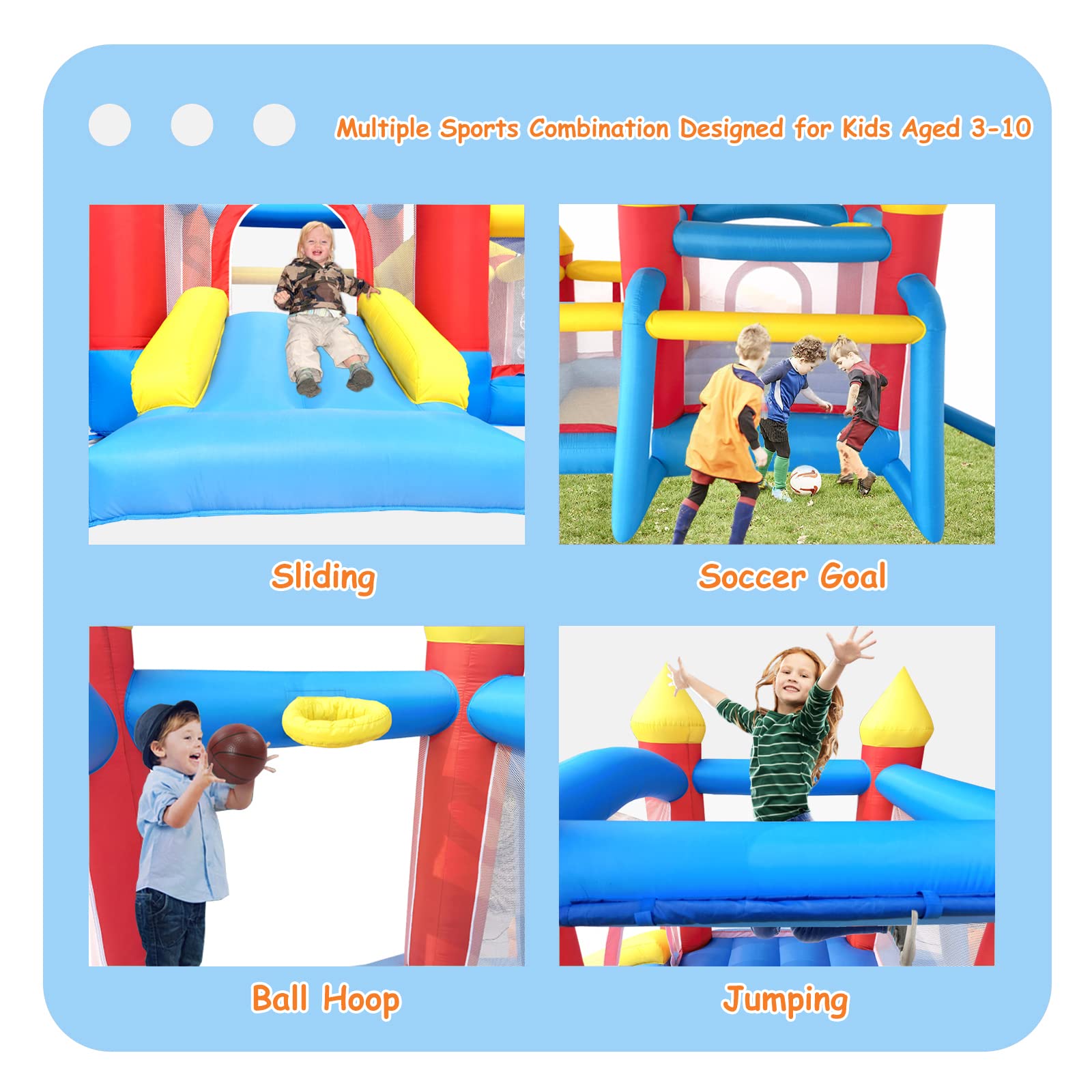 Baralir Inflatable Bounce House with Slide & Ball Pit - Kids Playhouse for Ages 3-6 | Indoor/Outdoor Toddler Jumper with Sun Cover & Water Pool | Perfect for Birthday Parties, Backyard Fun & Summer Water Play (Air Blower Included)