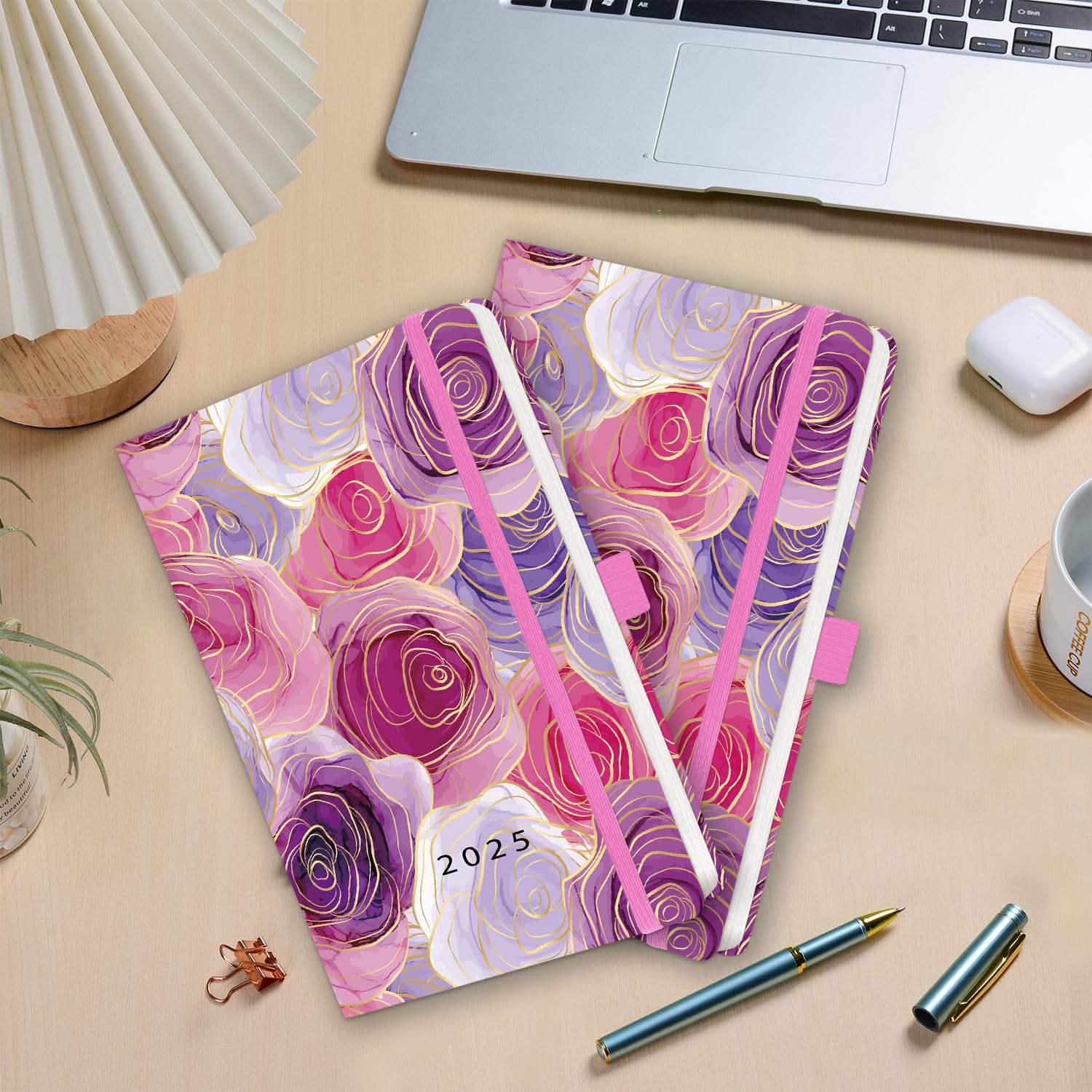 2025 A5 Daily Planner - Jan to Dec Full Year Diary with Monthly View, Hard Cover, Pen Set & Bookmarks | Premium Pink Organizer for Work, School & Personal Planning | 5.9