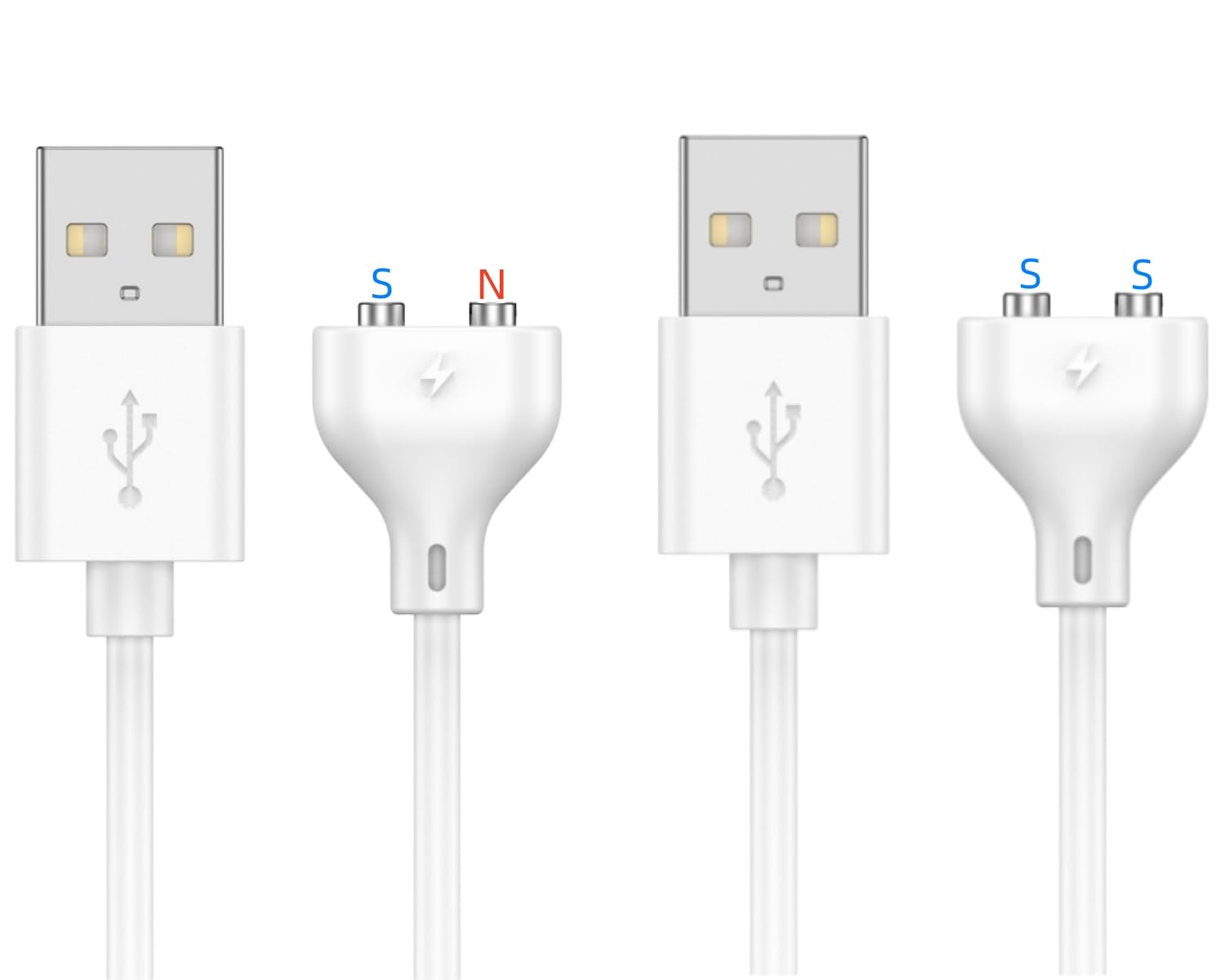 Kwevos Magnetic USB DC Charger Cable 2 Pack (1 Single Polarity & 1 Double Polarity) - 7mm 2-Pin 31.4 Inch Replacement Charging Cord for Adult Toys, Vibrators, Massagers, and Personal Care Devices - Perfect for Discreet Charging at Home or Travel
