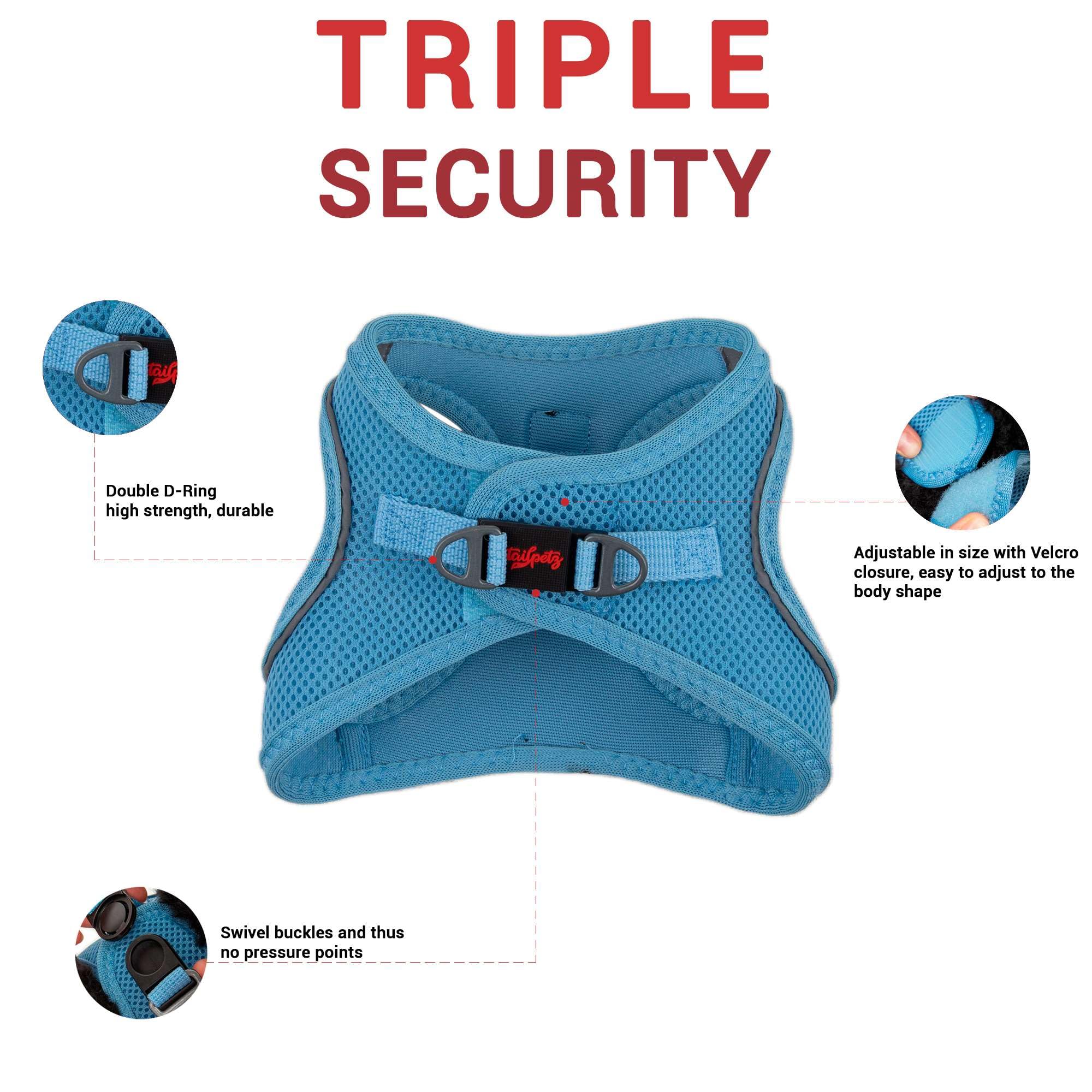 Tailpetz Adjustable No-Pull Dog Harness for Small Dogs - Blue Reflective Step-in Puppy Harness for Training, Walking & Outdoor Adventures (Size S, Fits Small Breed Dogs & Puppies) - Perfect for Daily Walks, Jogging & Pet Training Sessions