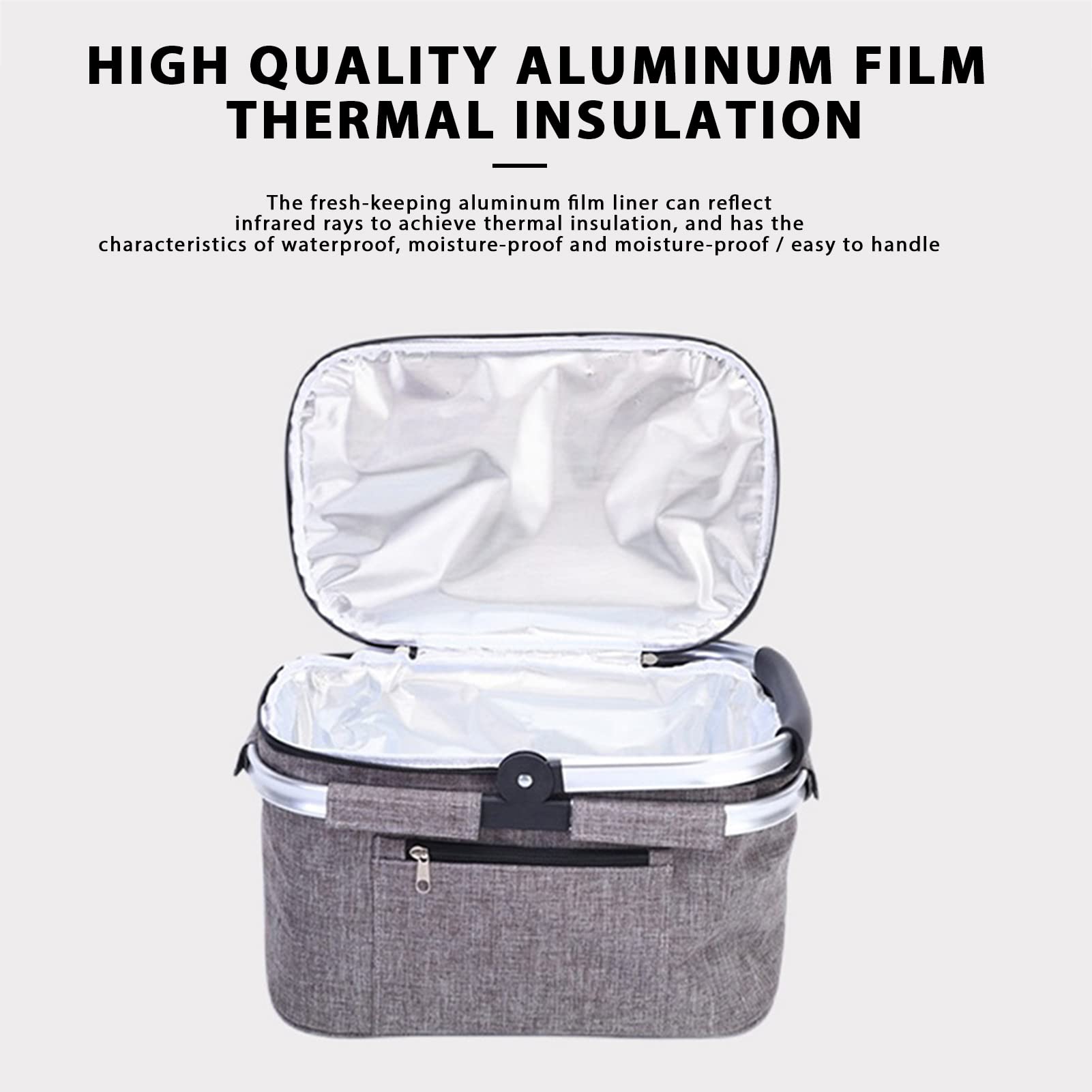 VALINK Insulated Picnic Basket - Foldable Thermal Food Carrier for Camping, Travel & Outdoor Adventures - Portable Cooler Bag for Picnics, Beach Trips & Grocery Shopping