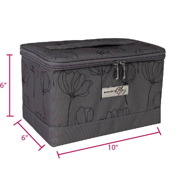Everything Mary Collapsible Sewing Kit Organizer Box - Grey Floral Storage Basket for Thread, Needles, Scissors & Sewing Notions | Portable Craft Supply Organizer for Travel, Home & DIY Projects