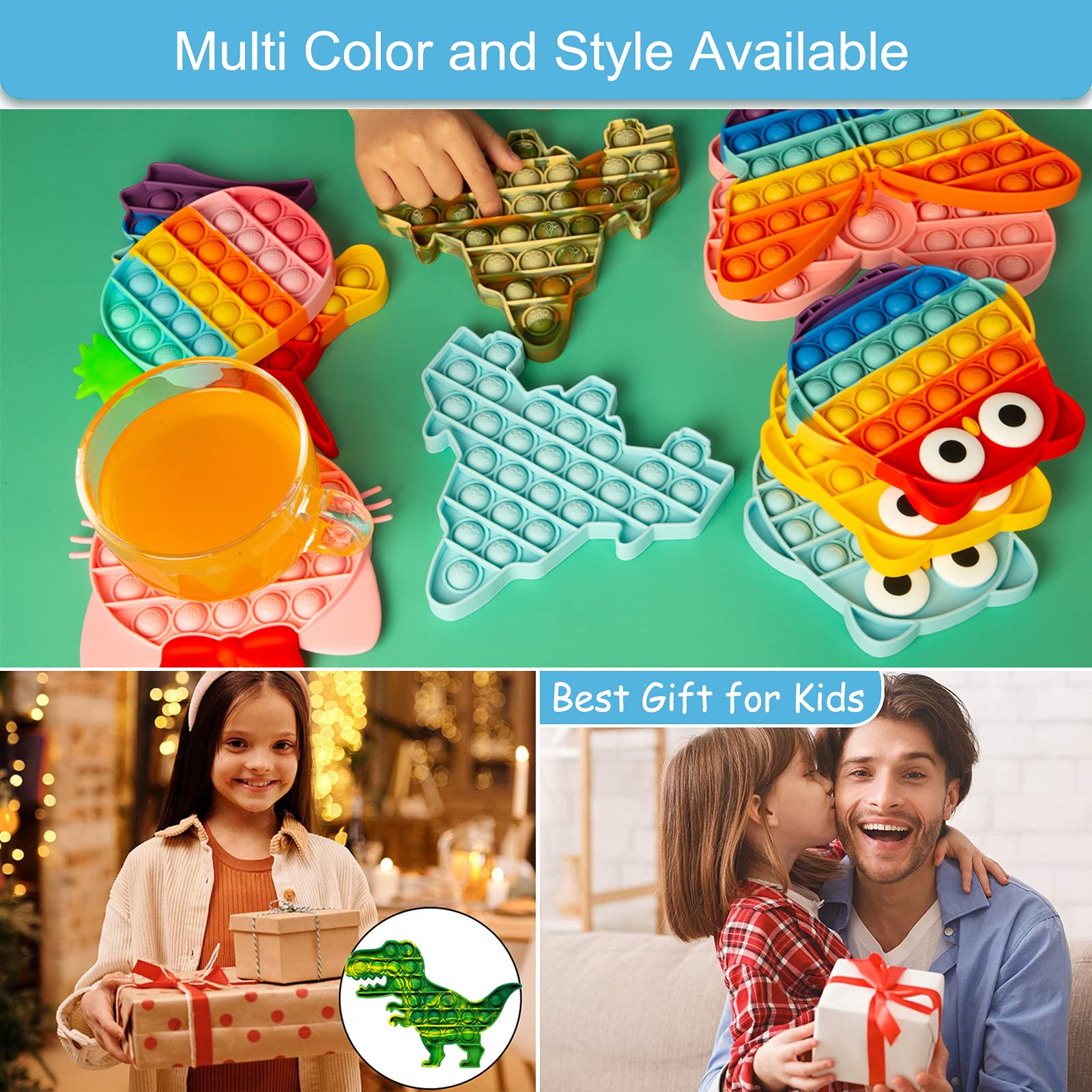 Pop Bubble Fidget Sensory Toys for Stress Relief - Squeeze Sensory Toys for Kids & Adults - Anti-Anxiety Tools for Boys & Girls - Perfect for Classroom, Office & Travel (Dinosaur, Camouflage)