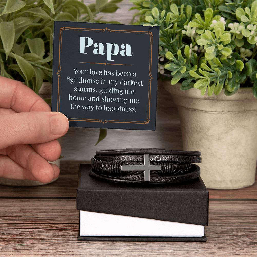 Men's Leather Bracelet with Cross Pendant - Thoughtful Gift for Dad, Father's Day, Birthday & Christmas | Religious Jewelry for Christian Men