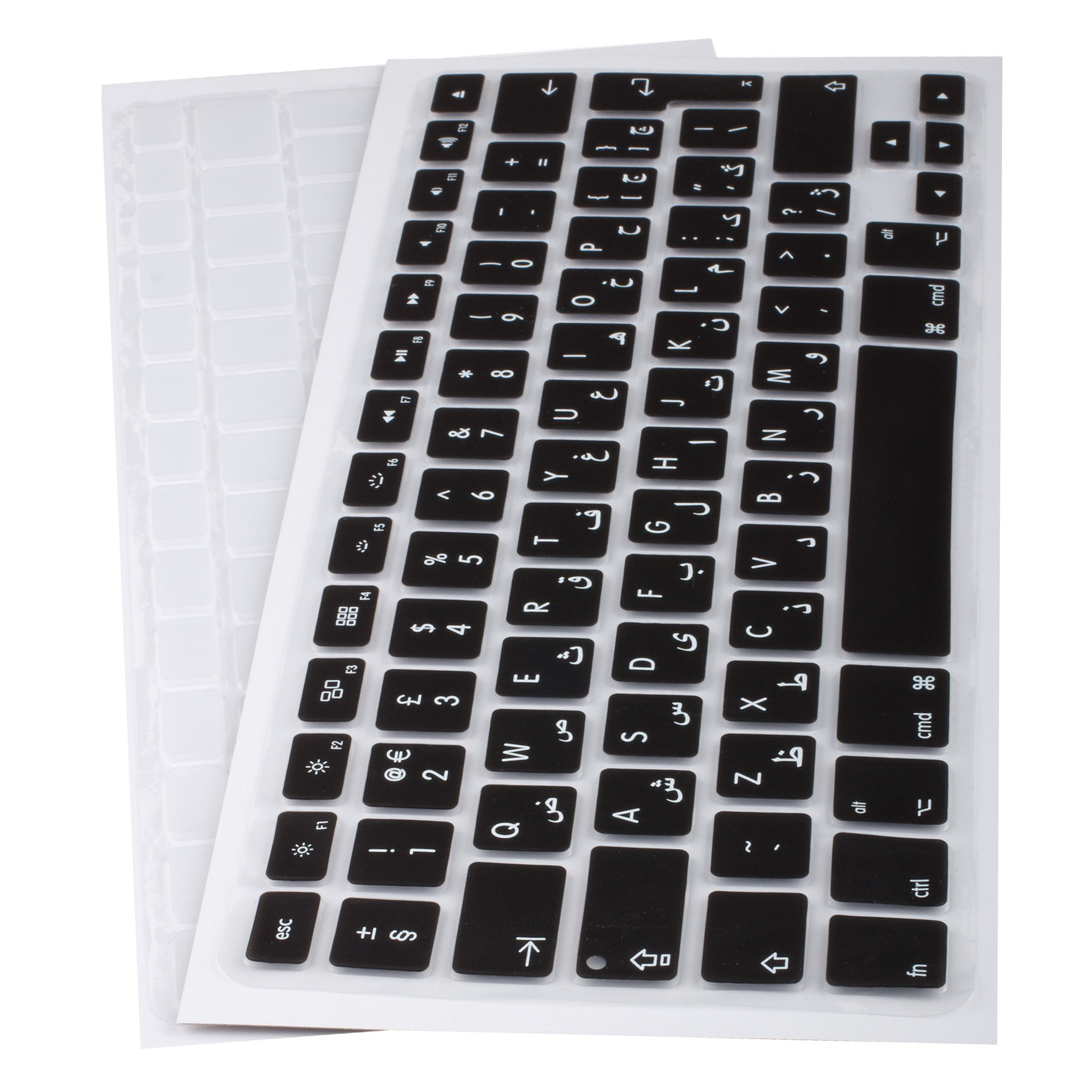Silicone Keyboard Cover for MacBook Air 13/15/17 (2012 Release) - QWERTY Arabic Layout - Black & Transparent - Protective Dustproof Skin for Typing Comfort & Laptop Protection
