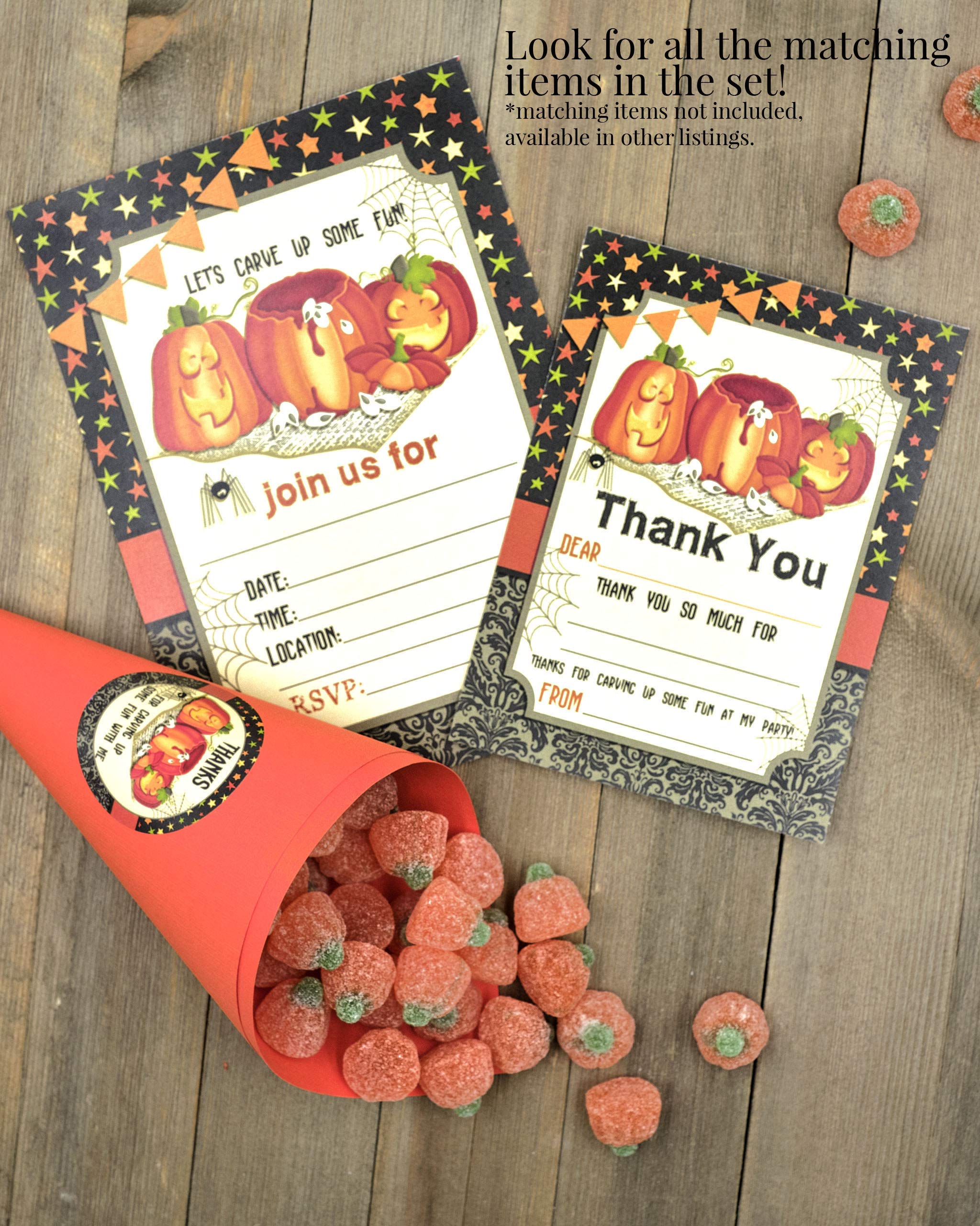 20 Pack Halloween Pumpkin Carving Party Invitations - 5x7 Fill-in Cards with Envelopes for Halloween, Birthday & Fall Celebrations | Perfect for DIY Party Decorations & Seasonal Greetings