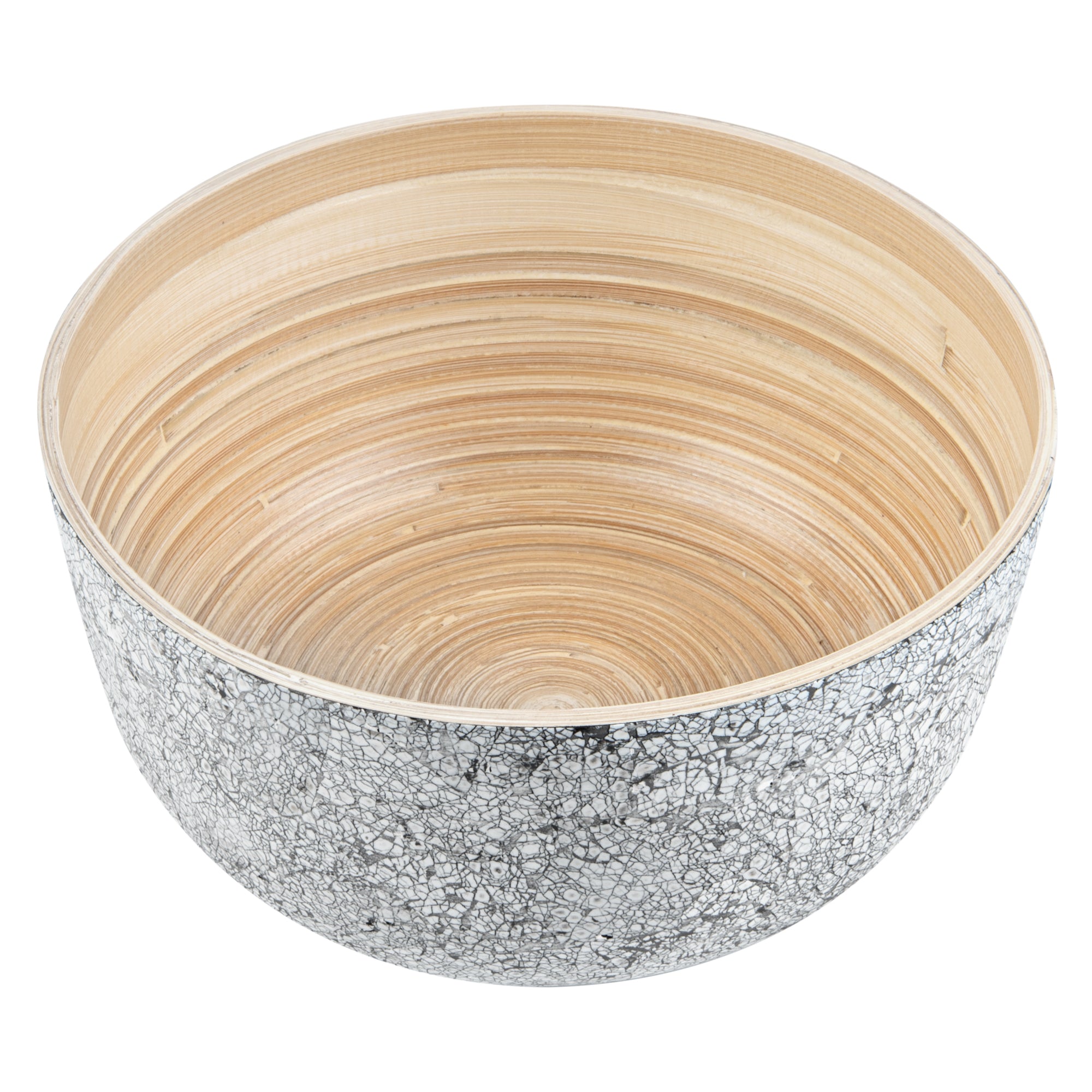 Bambuddha 25 oz Round Gray Spun Bamboo Salad Bowl - Medium Eggshell Design - 9.5