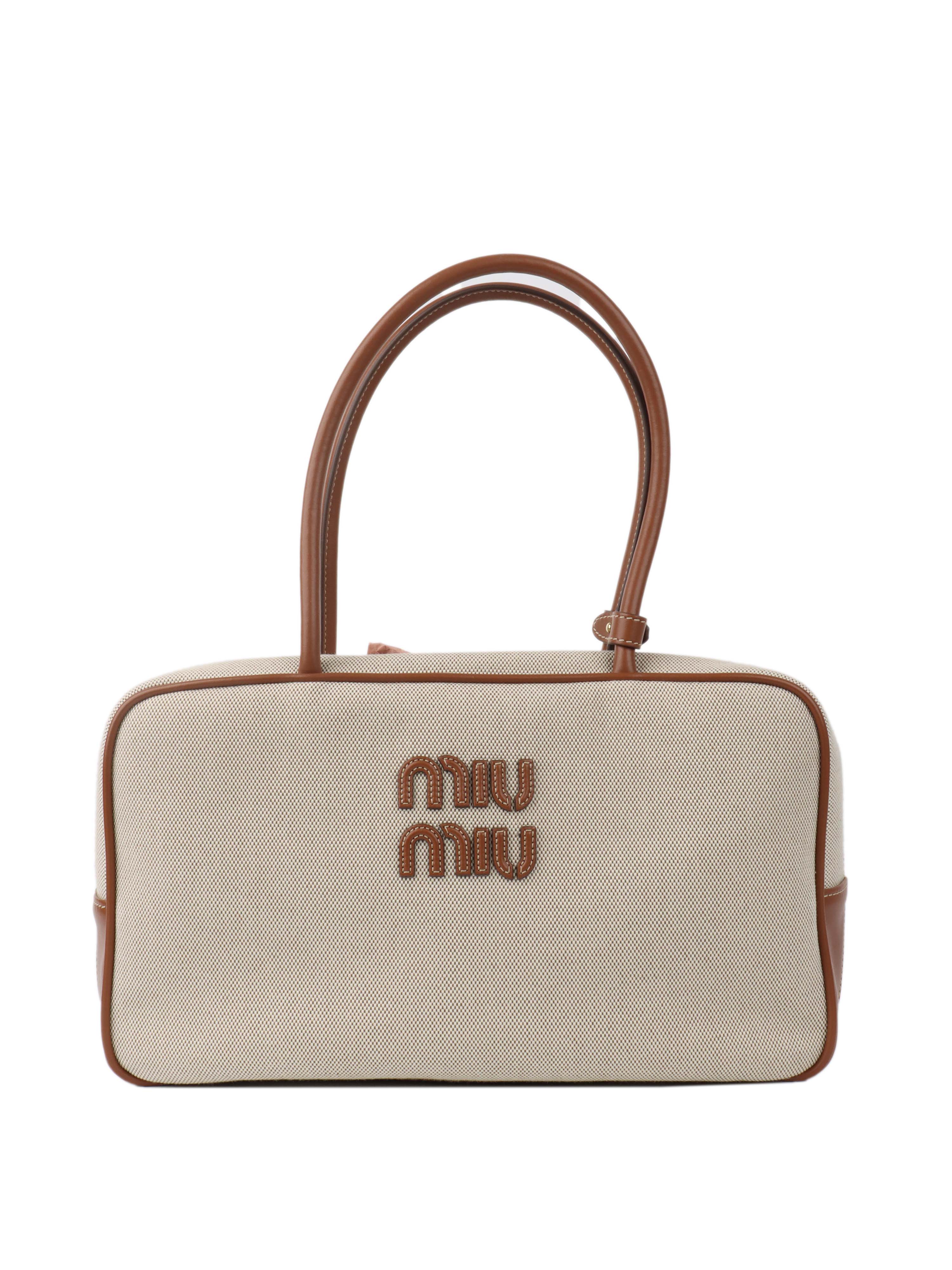 Miu Miu Beau Canvas & Leather Tote Bag for Women - Stylish Designer Handbag for Work, Travel & Everyday Use