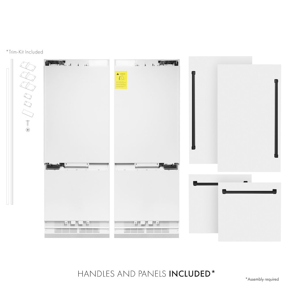 ZLINE Autograph Edition 60 Inch French Door Built-In Refrigerator - 32.2 cu ft Capacity, Bottom Freezer, Water Dispenser & Ice Maker - White Matte with Matte Black Accents (RBIVZ WM 60 MB) | Perfect for Modern Kitchens & Open Concept Homes