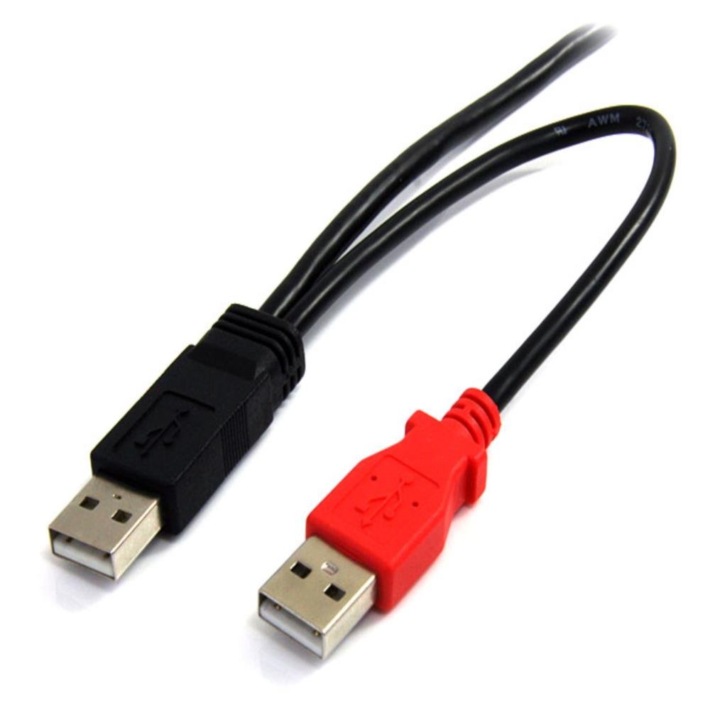 StarTech.com 1 ft USB 2.0 Y Cable for External Hard Drive - USB A Male to Mini B Male - High-Speed Data Transfer - Compatible with Seagate, WD, Toshiba - Perfect for Backup, Storage & Power Supply - Black (USB2HABMY1)
