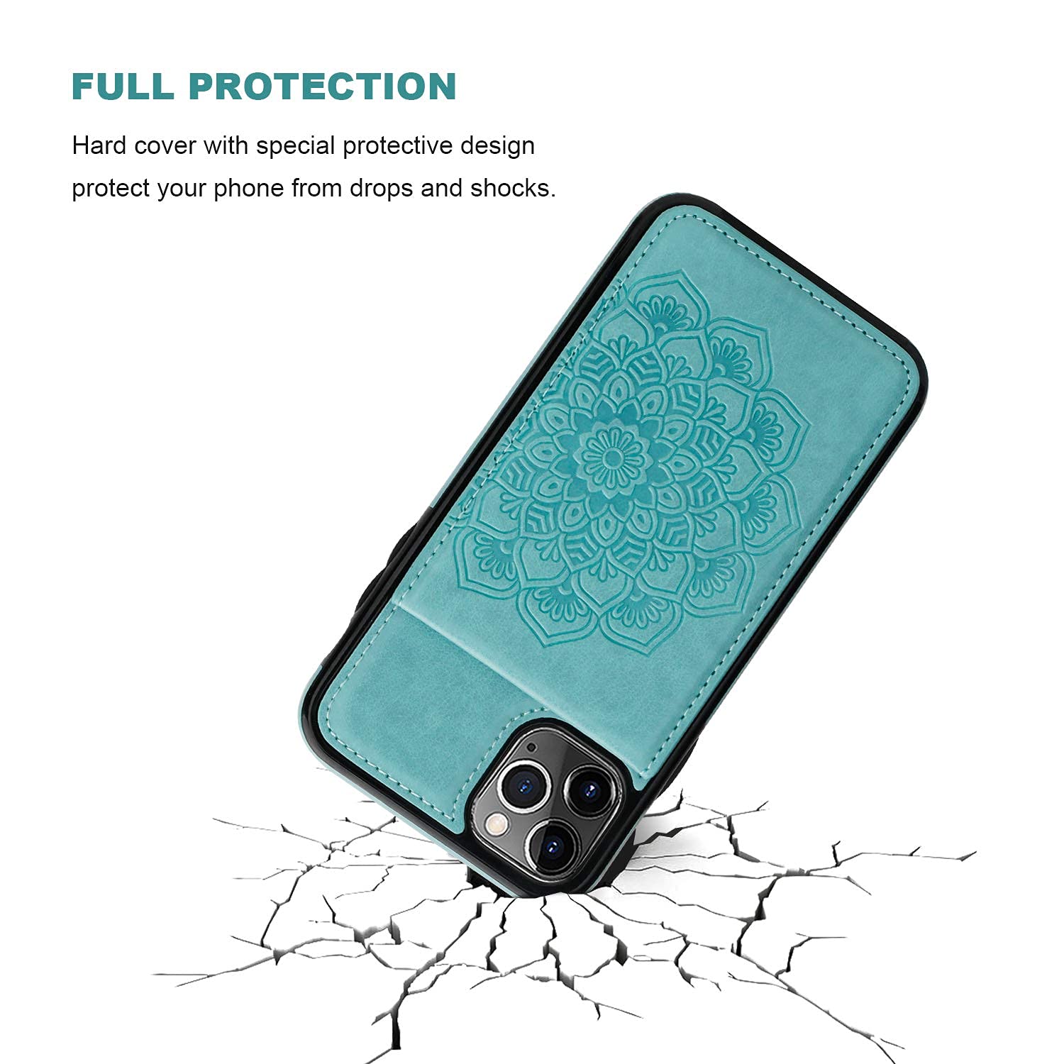 Shockproof PU Leather iPhone 11 Pro Max Case with Wallet & Card Holder - 5 Card Slots, Kickstand, Embossed Mandala Flower Design, Protective Flip Cover for iPhone 11 Pro Max 6.5 Inch (Green) | Perfect for Daily Commute, Travel & Hands-Free Viewing