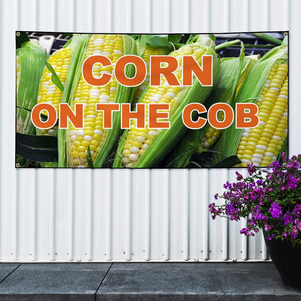 Corn on the Cob Vinyl Banner - 16x40in Outdoor Advertising Sign with Grommets for Festivals & Markets