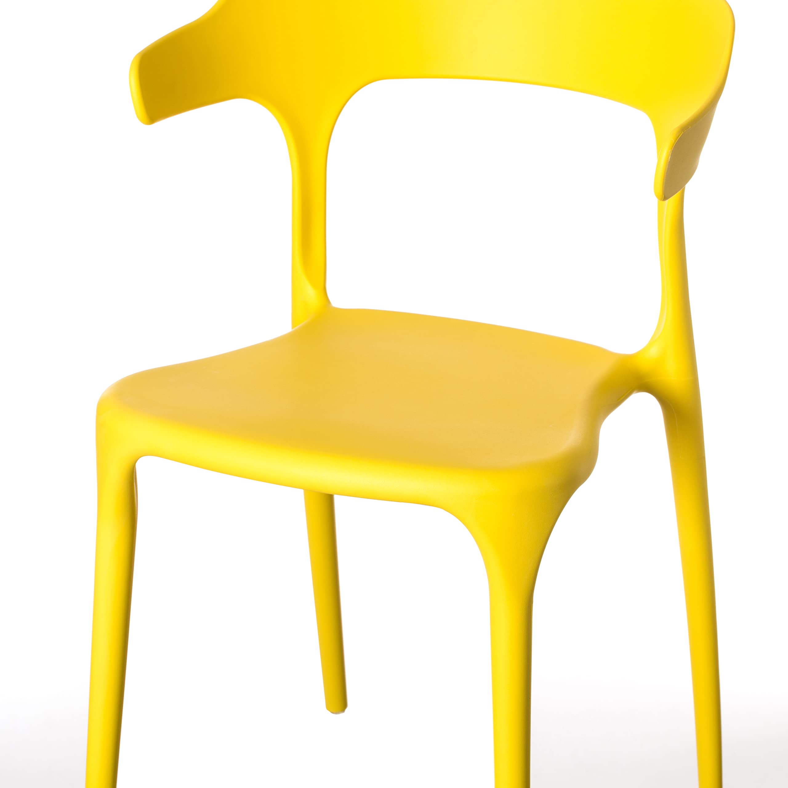 Fabulaxe Modern Plastic Outdoor Dining Chairs - Set of 2 Yellow U-Shaped Back Patio Chairs for Garden, Poolside, and Backyard Dining