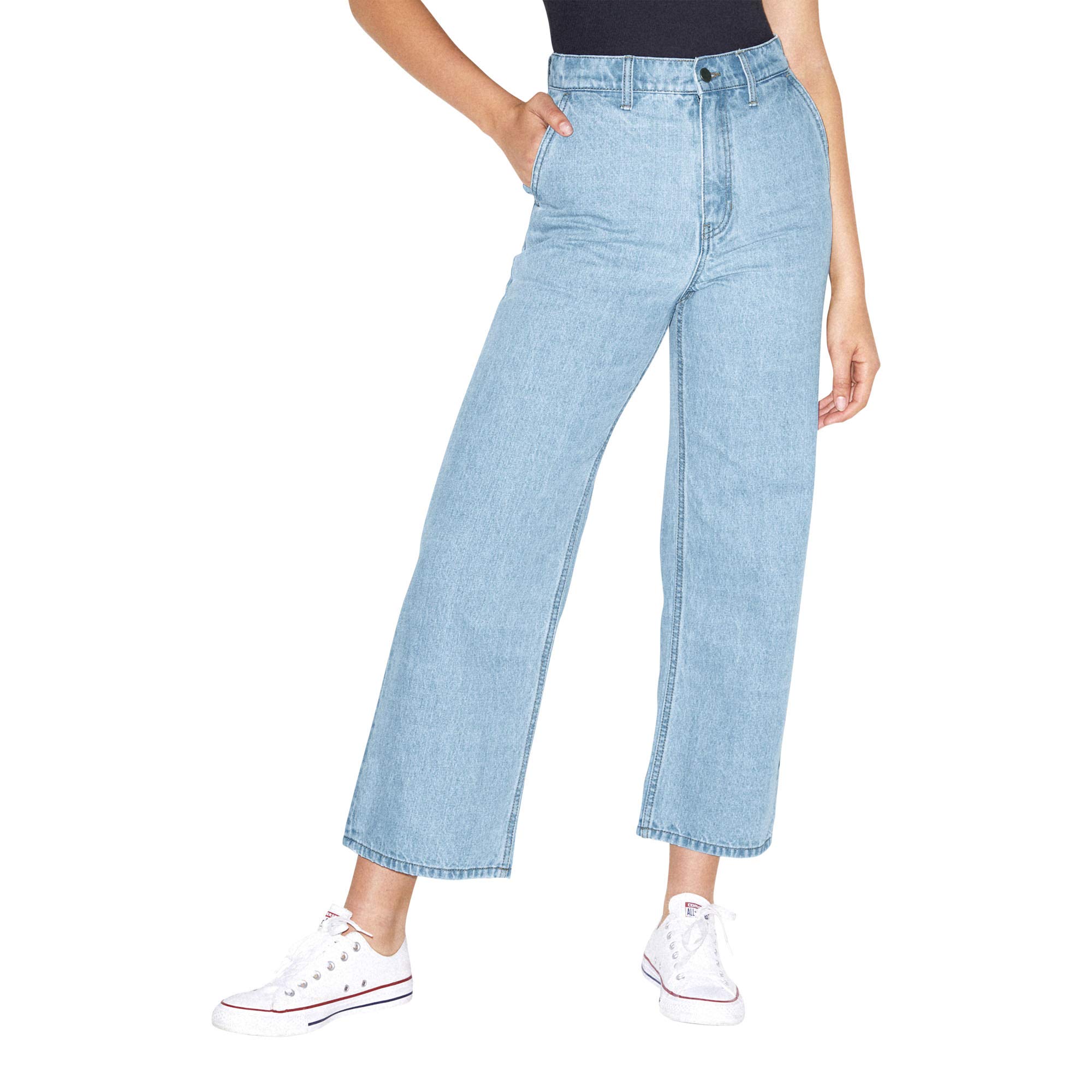 American Apparel Women's High Waisted Wide Leg Cropped Jeans - Comfortable Stretch Denim Pants for Casual Wear, Street Style & Summer Outfits