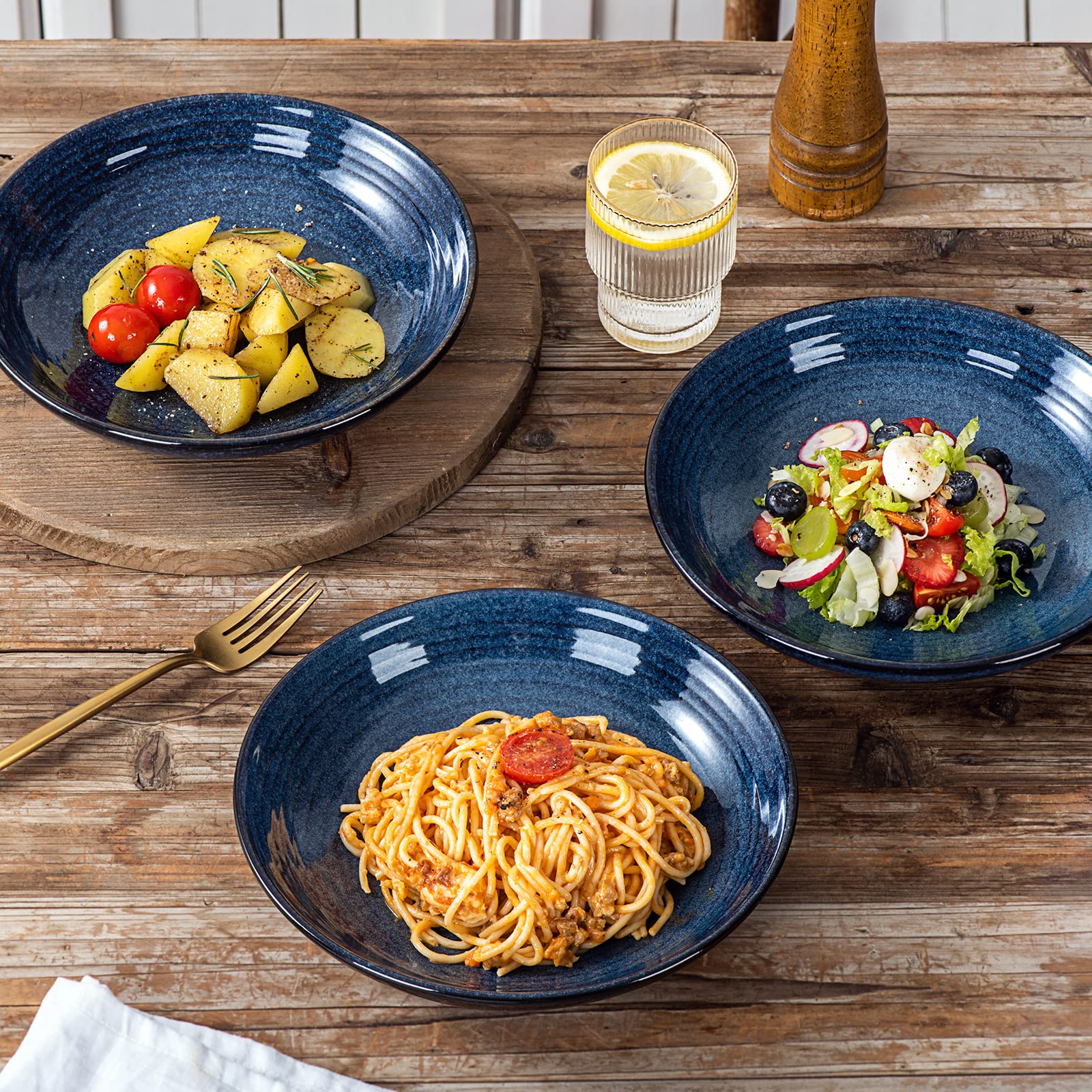 Vicrays 16-Piece Ceramic Dinnerware Set - Fluted Dinner Plates, Salad Plates & Bowls - Microwave, Oven & Dishwasher Safe - Scratch Resistant - Perfect for Home, Party & Restaurant Use - Elegant Blue Tableware for Everyday Dining & Entertaining