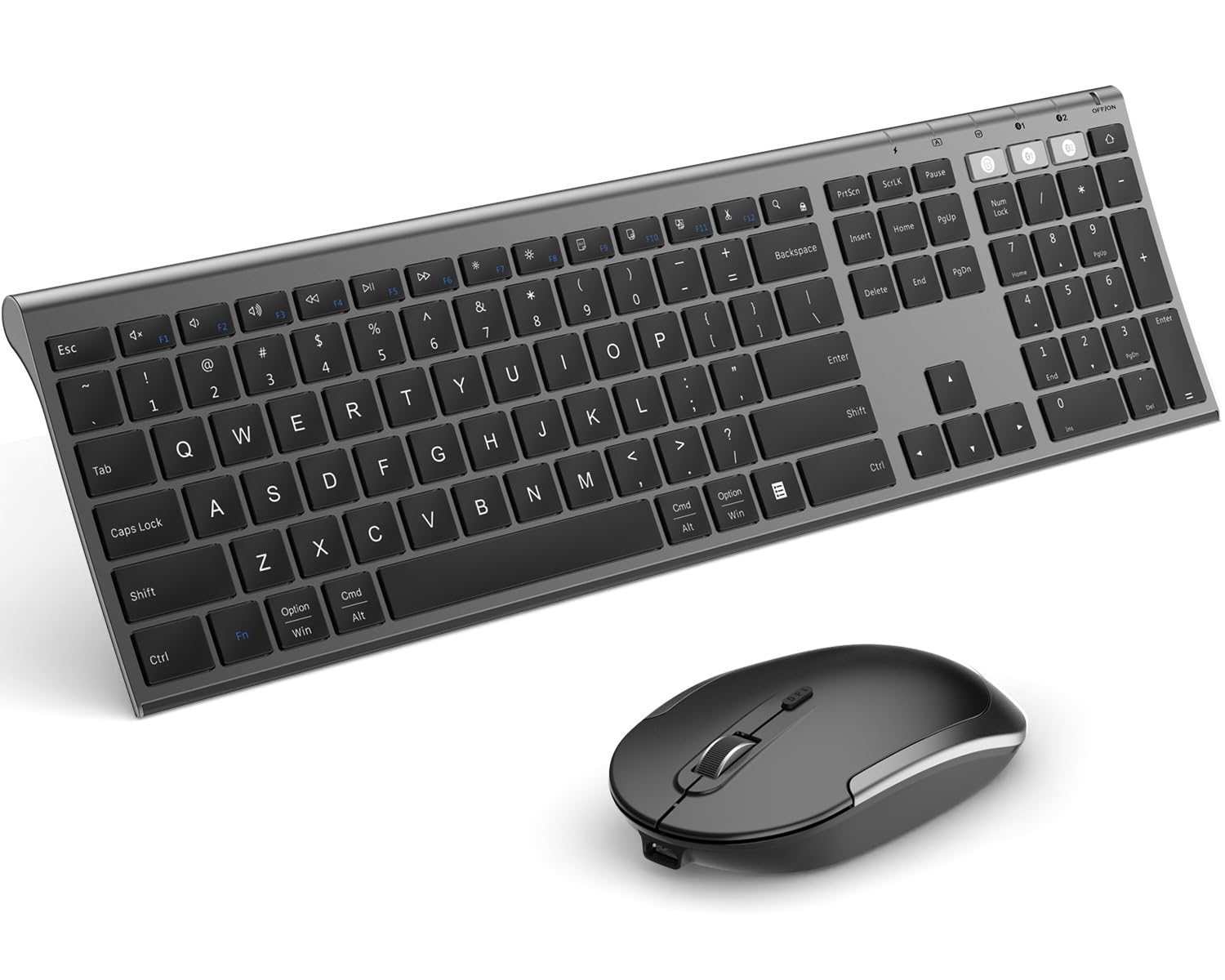 Wireless Bluetooth Keyboard and Mouse Combo - Multi-Device Slim Rechargeable Keyboard Mouse Set with Dual Mode (Bluetooth/USB) for Windows Mac - Perfect for Office, Home & Travel (Space Gray)