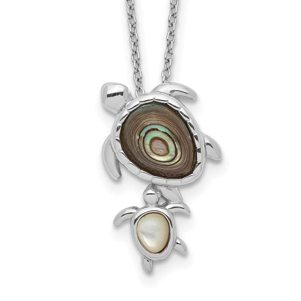 Sterling Silver Rhodium-Plated Abalone and Mother of Pearl Turtle Necklace - Elegant Jewelry for Women, Perfect Gift for Birthday, Anniversary & Special Occasions