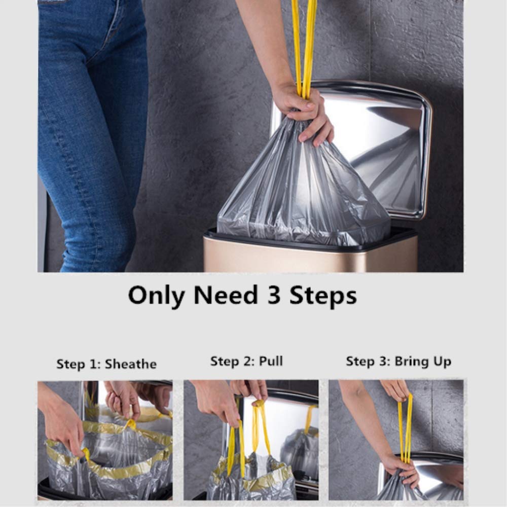 **Premium Drawstring Trash Bags - 2-4 Gallon Thick, Durable & Leak-Proof Garbage Bags - 75 Count (5 Rolls, Silver) for Home, Office, Kitchen, Bathroom & Outdoor Waste Disposal**