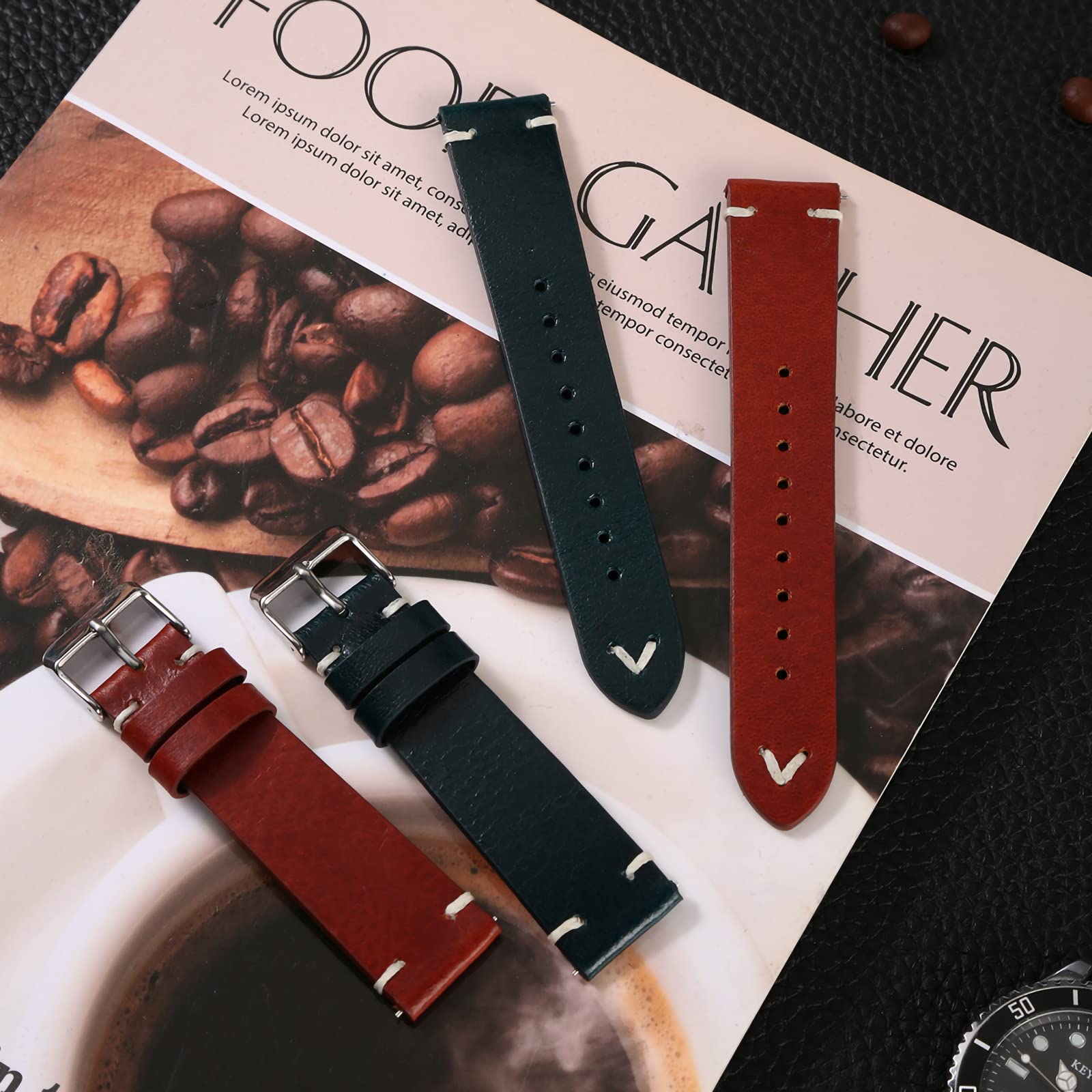 WOUKUP Vintage Leather Watch Band - Quick Release Replacement Strap 18mm 19mm 20mm 22mm - Genuine Leather Watch Strap for Men and Women - Perfect for Casual, Business and Everyday Wear