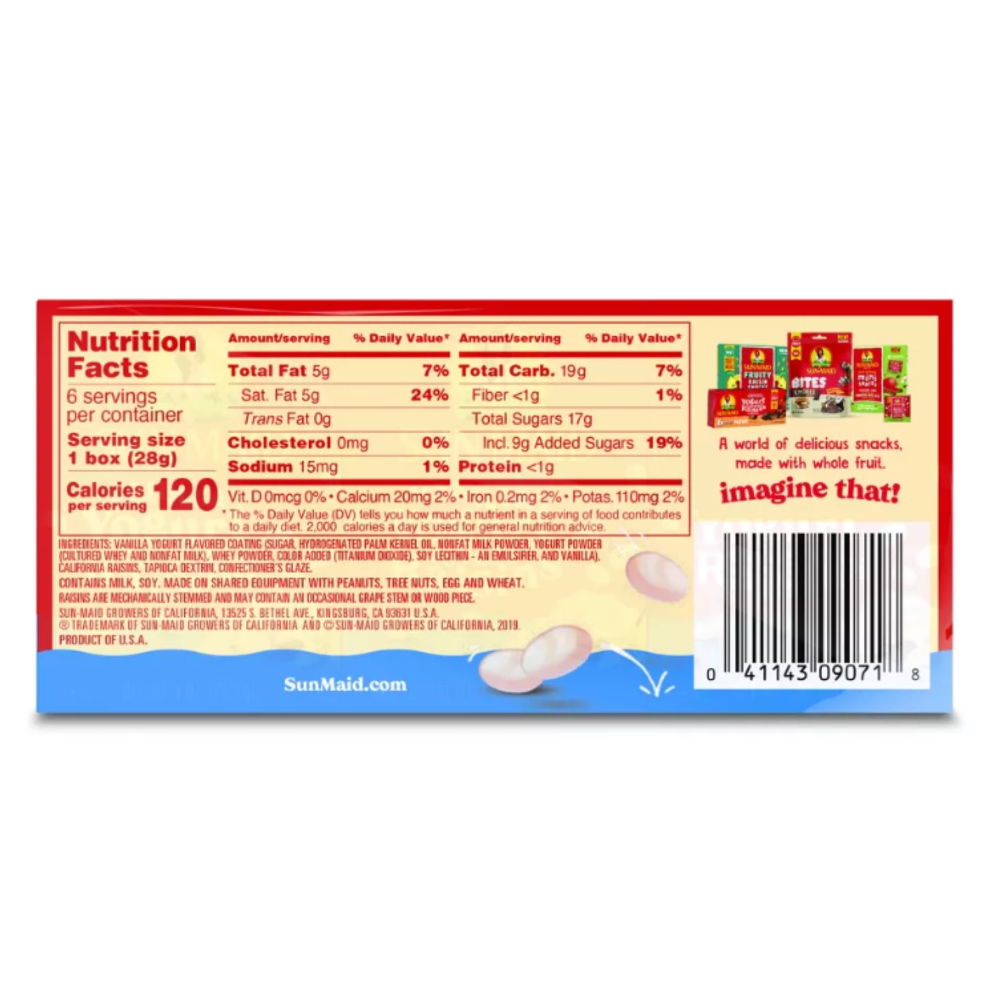Sun-Maid Vanilla Yogurt Coated Raisins (6 Pack) - 1 oz Snack-Size Boxes - Healthy Yogurt Covered Dried Fruit Snacks for Kids Lunch, Office, Travel & On-The-Go Snacking