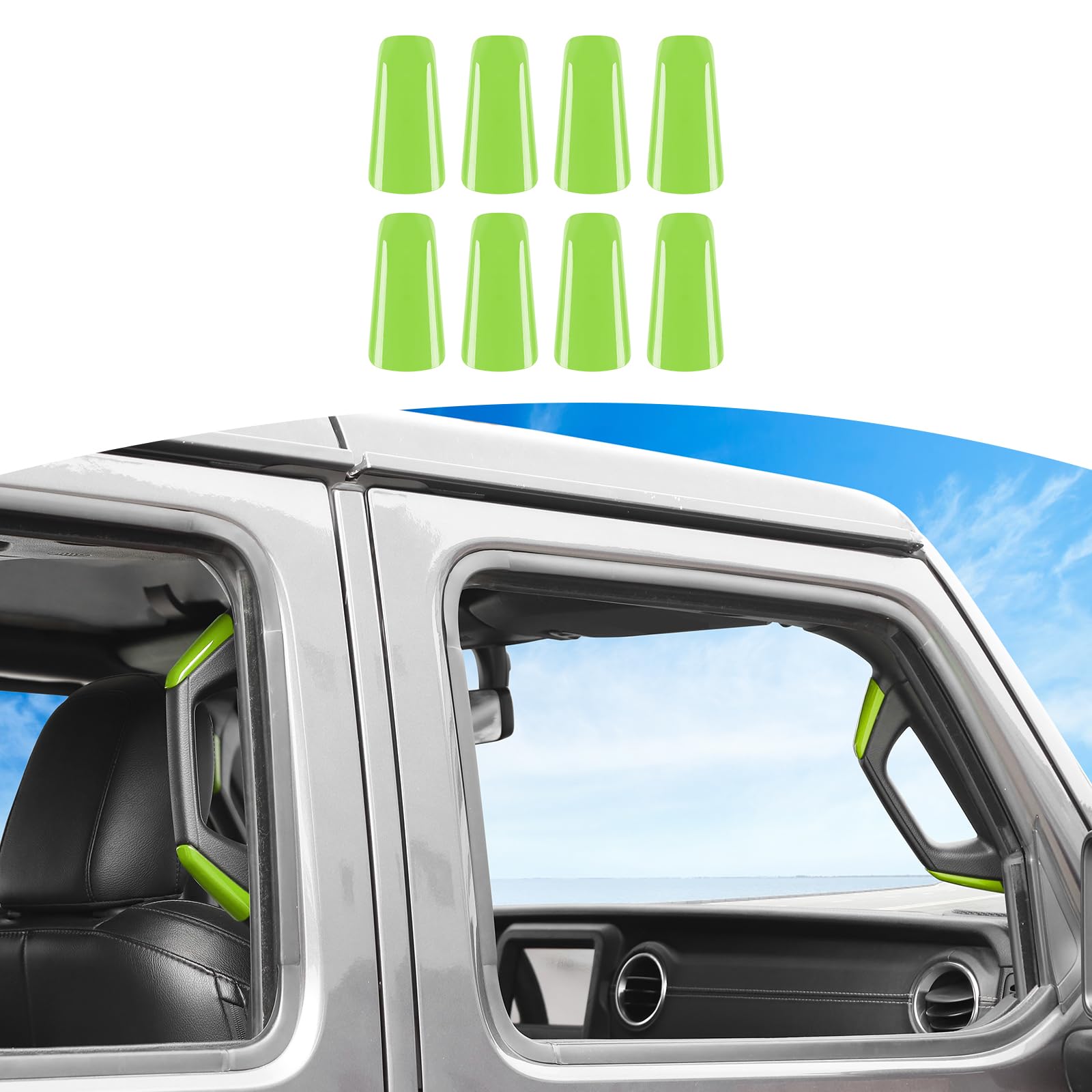 RT-TCZ Green A B Pillar Grab Handles Cover Trim for Jeep Wrangler JL JLU & Gladiator JT 4-Door (2018-2023) - Durable Interior Accessories for Off-Road Adventure & Daily Driving