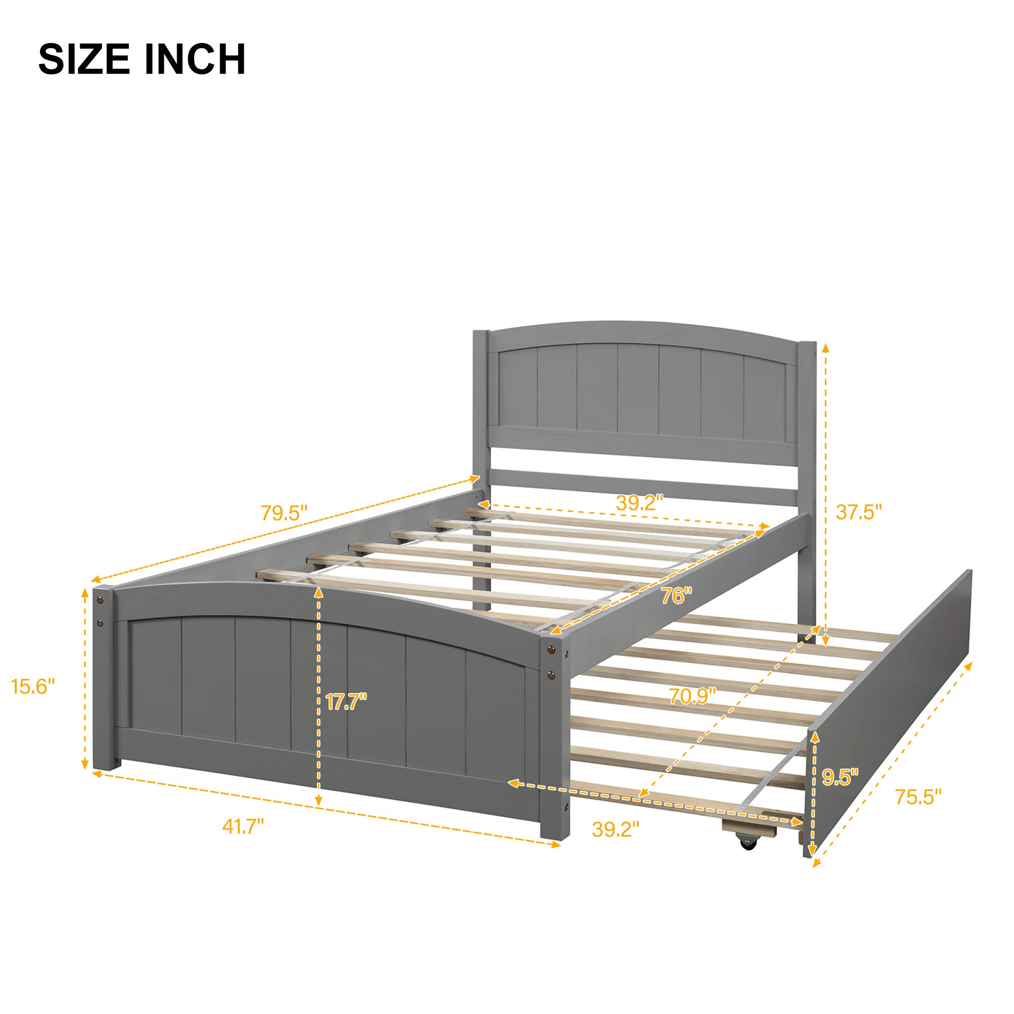 Harper & Bright Designs Solid Wood Twin Bed Frame with Pull-Out Trundle - Kids Platform Bed for Small Spaces, Sleepovers & Guest Rooms (Gray)