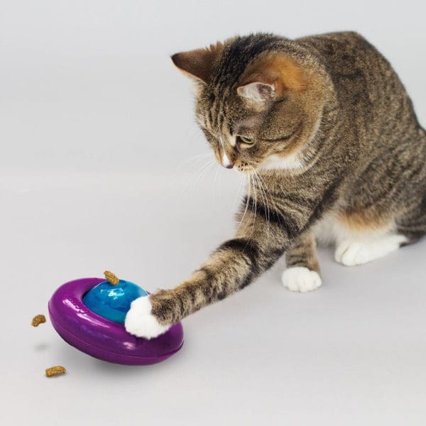 KONG Infused Gyro Treat Dispensing Cat Toy - Interactive Pet Toy for Indoor Cats, Fun Treat Dispenser for Playtime & Training - Perfect for Boredom Relief & Mental Stimulation