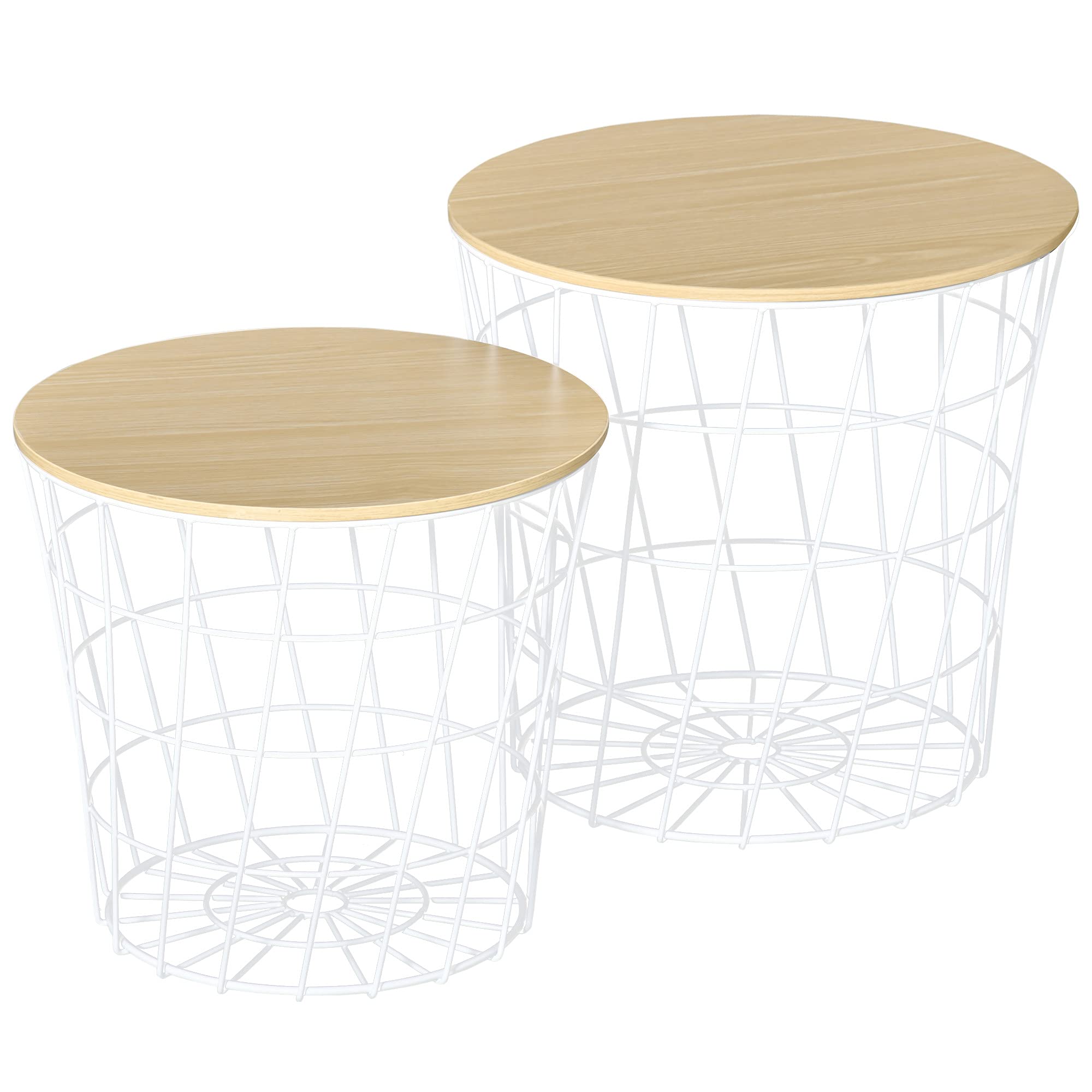 HOMCOM 2-Piece Round Nesting End Tables with Storage, Removable Top Accent Side Tables for Living Room, Bedroom, or Office - White and Natural Finish | Perfect for Small Spaces, Home Decor, and Extra Storage