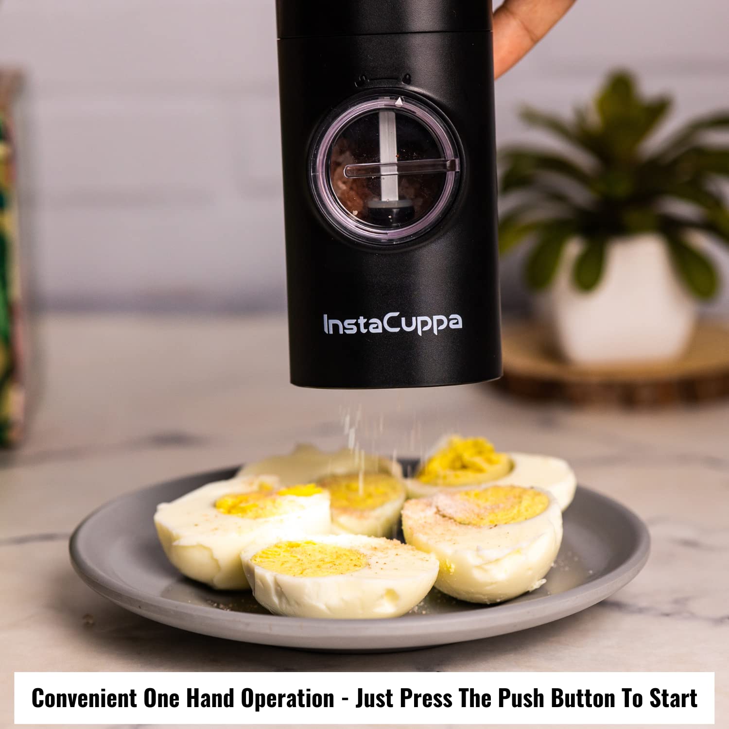 InstaCuppa Electric Salt and Pepper Grinder Set - Battery Operated Automatic Mill with One-Flip Trigger & Adjustable Coarseness - Perfect for Black Peppercorns and Sea Salt - Ideal for Kitchen, Dining Table, and Outdoor Cooking