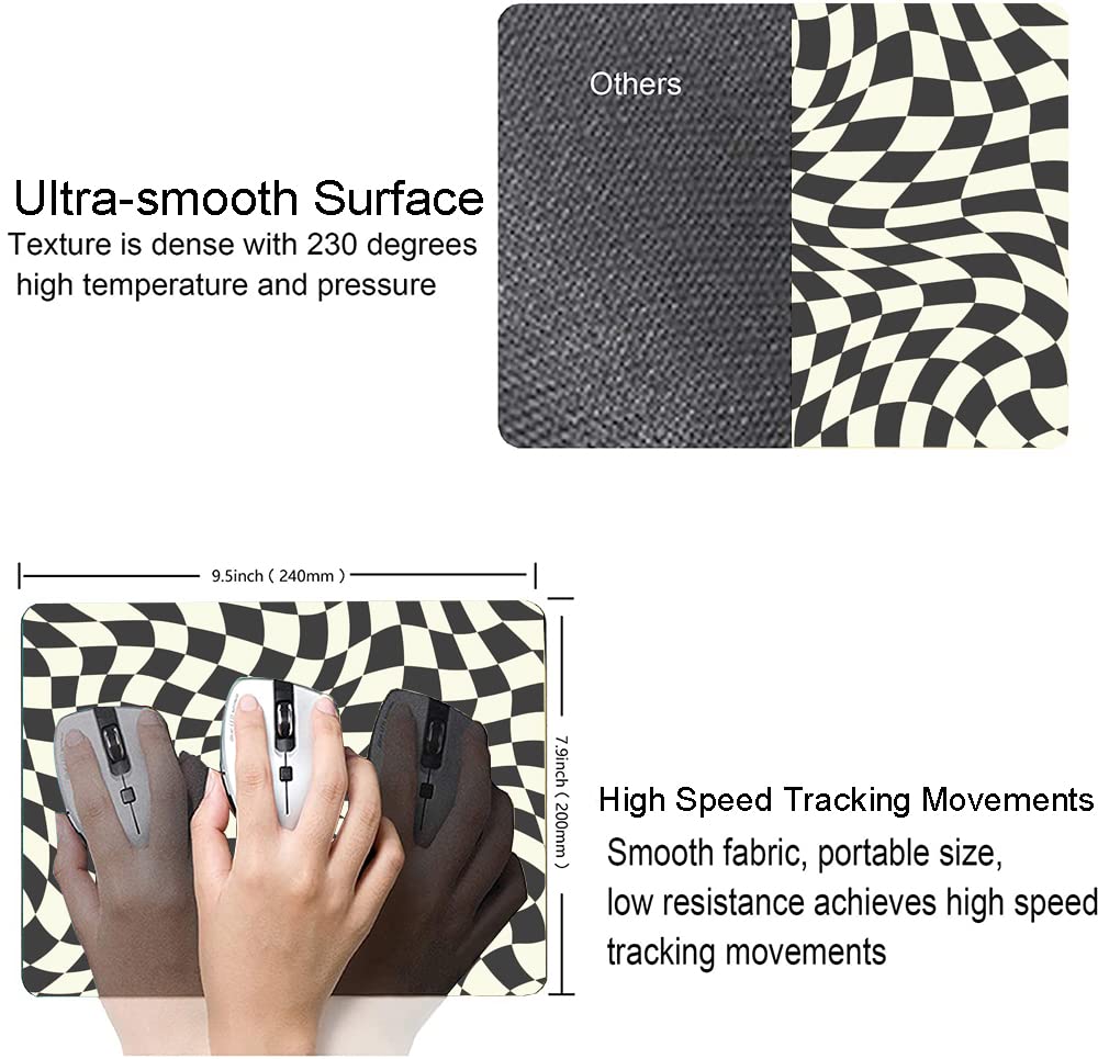 Black & White Checkered Mouse Pad - Non-Slip Rubber Base, Waterproof Square Mouse Mat for Office & Laptop - Perfect for Gaming, Work & Home Computer Setup