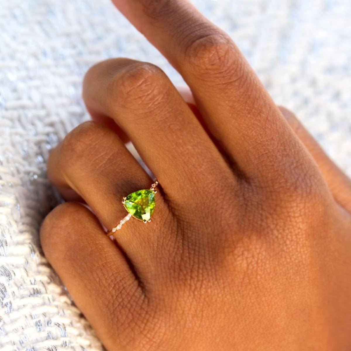 Stunning Peridot Trillion Cut Ring – Elegant Green Gemstone Jewelry for Women | Perfect for Engagement, Anniversary & Special Occasions