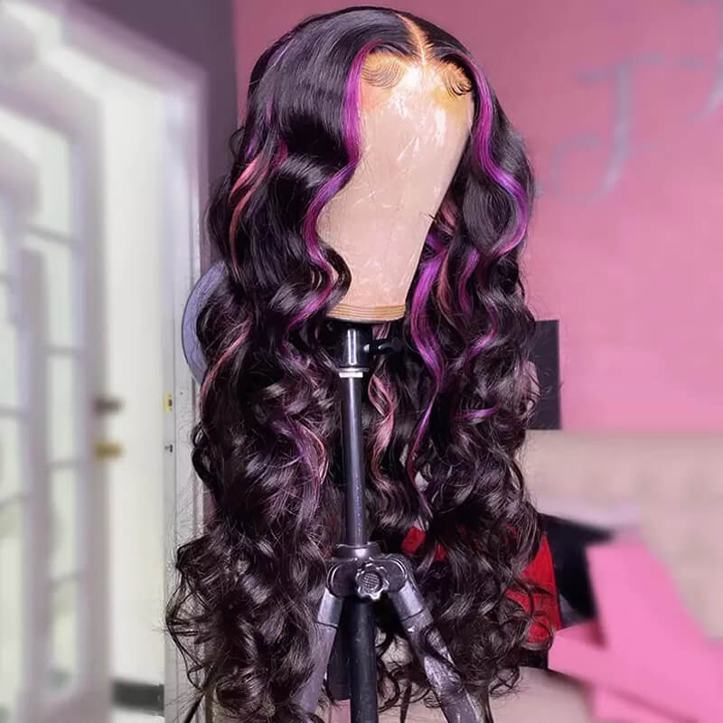 Pink Purple Balayage Highlights Body Wave