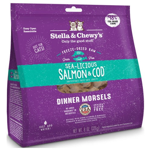 Stella & Chewy's Freeze-Dried Cat Food Dinner Morsels - Grain-Free, High-Protein Salmon & Cod Recipe for Adult & Senior Cats | Perfect for Indoor Cats, Picky Eaters & Digestive Health