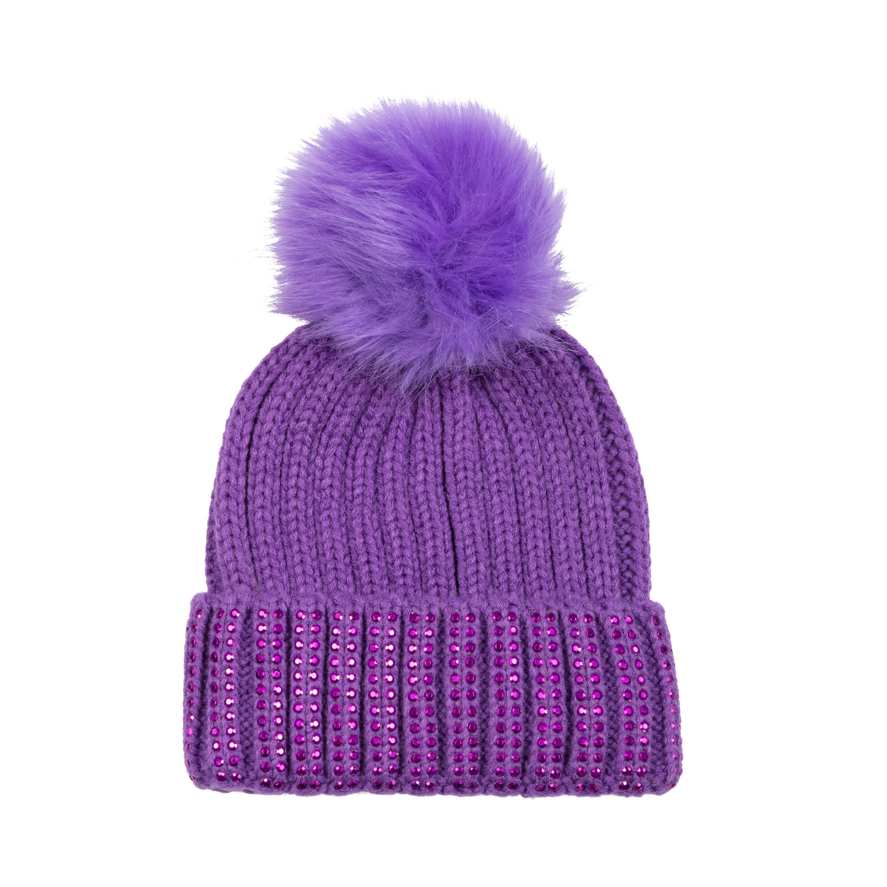 Sparkly Kids Beanie with Faux Fur Pom Pom - Winter Hat for Girls & Boys - Soft Warm Knit Hat for Cold Weather - Perfect for Snow Play, School & Outdoor Activities