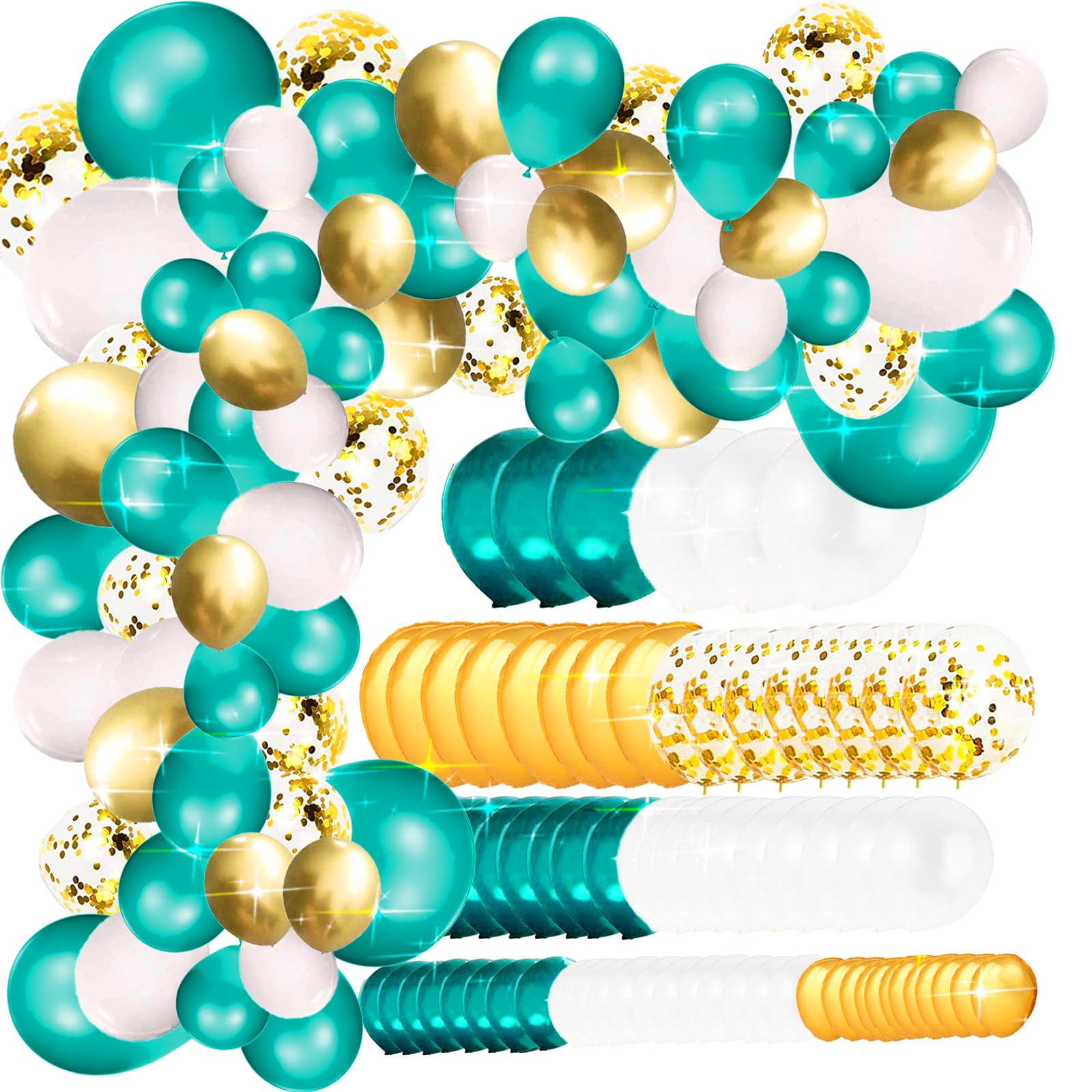 131pcs Teal & Gold Balloon Garland Kit - Elegant Birthday Party Decorations for Women, Bridal Showers & Weddings | Perfect for Indoor/Outdoor Celebrations & Photo Backdrops