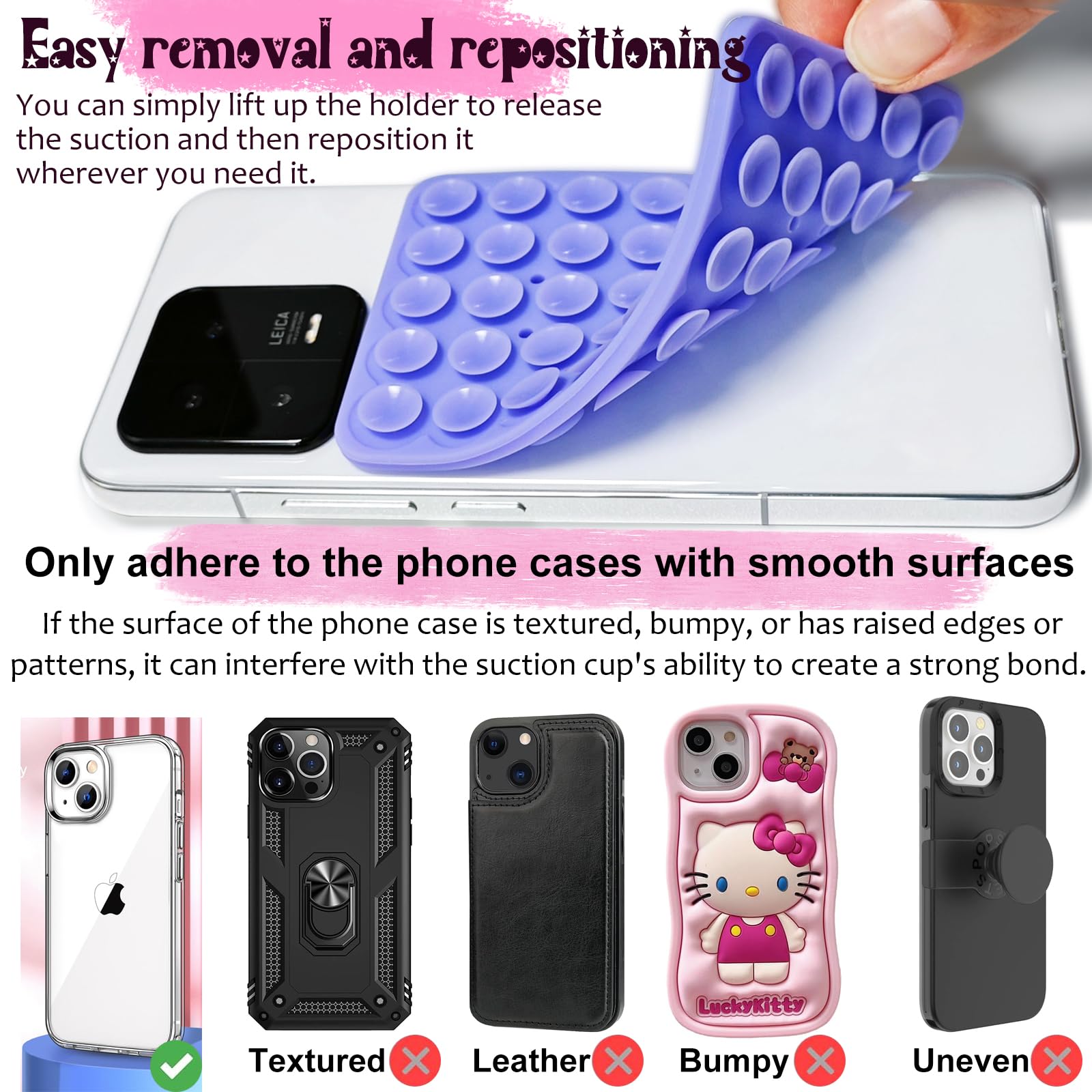 2 Pack Double Sided Silicone Suction Cup Phone Mount Holder - Strong Grip Hands-Free Phone Case for Selfies, Videos & Car Dashboard - Non-Slip Accessories (Light Pink & Translucent) - Perfect for Driving, Vlogging & Hands-Free Calling