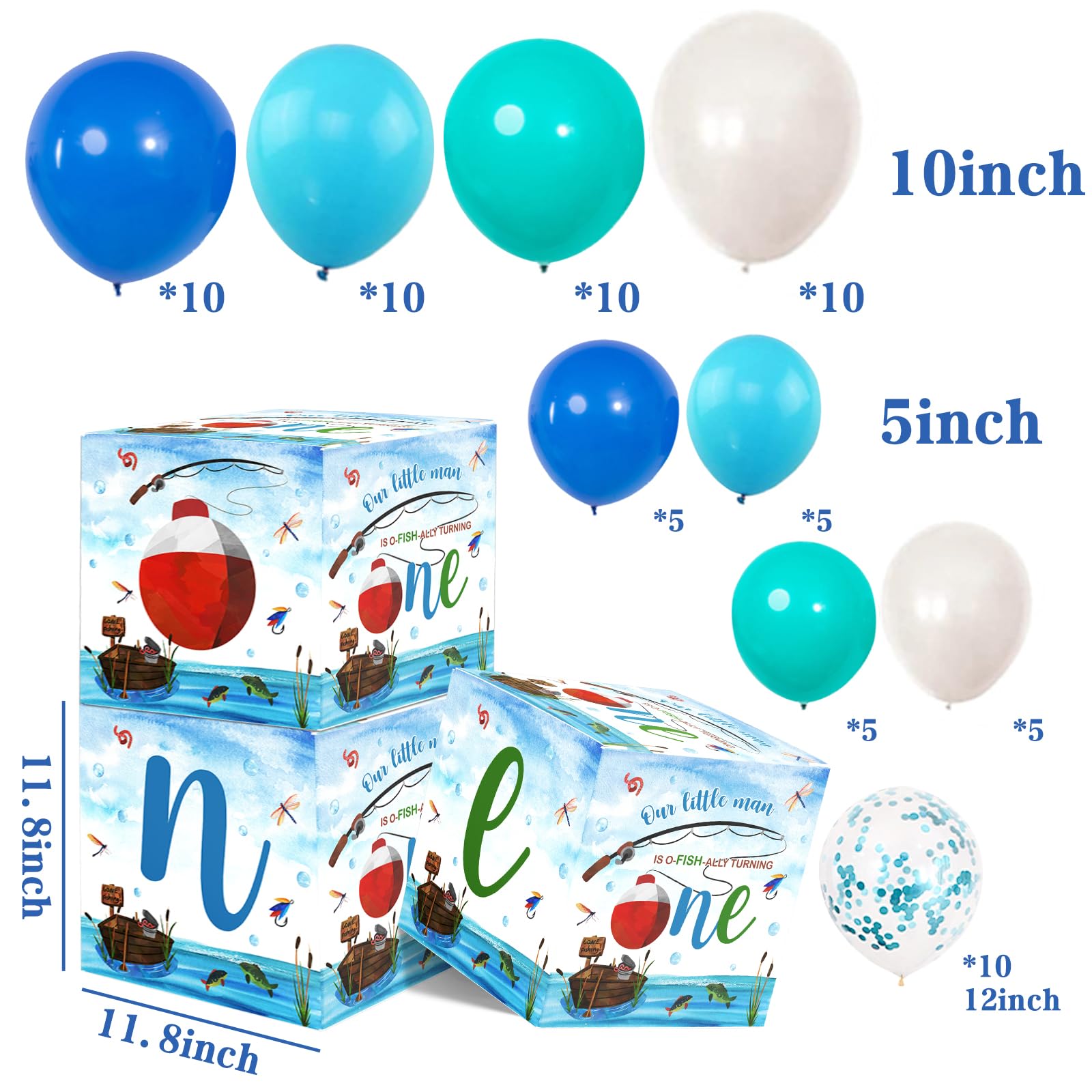 Gone Fishing First Birthday Decorations for Boys - Blue & White Balloon Arch Kit with Latex & Foil Balloons - Fishing Themed Party Supplies for Outdoor, Underwater or Nautical Birthday Celebrations